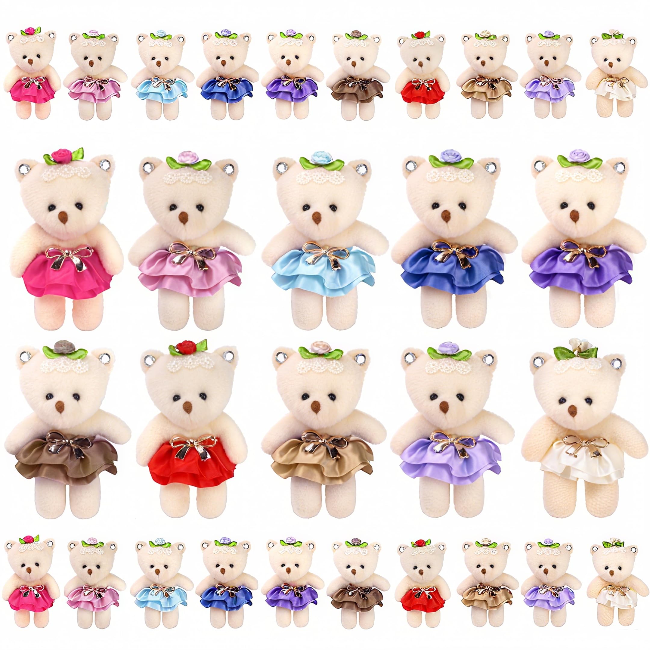 20 Pieces Plush Bears, 4.4 Inch Stuffed Bear Bulk, Multicolor Soft Bears for DIY Keychain, Birthday, Wedding, Party Favors, Halloween Decorations