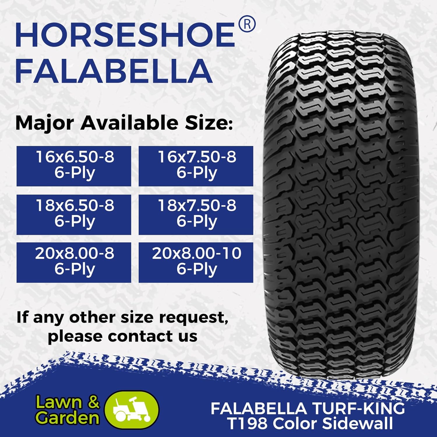 HORSESHOE FALABELLA 2 New 20x8.00-8 / 20x8-8 6PR T198 TURF-KING LAWN MOWER GOLF TIRES LRC Heavy Duty 208008 20x8x8 Color-Sidewall (20x8.00-8 6Ply)