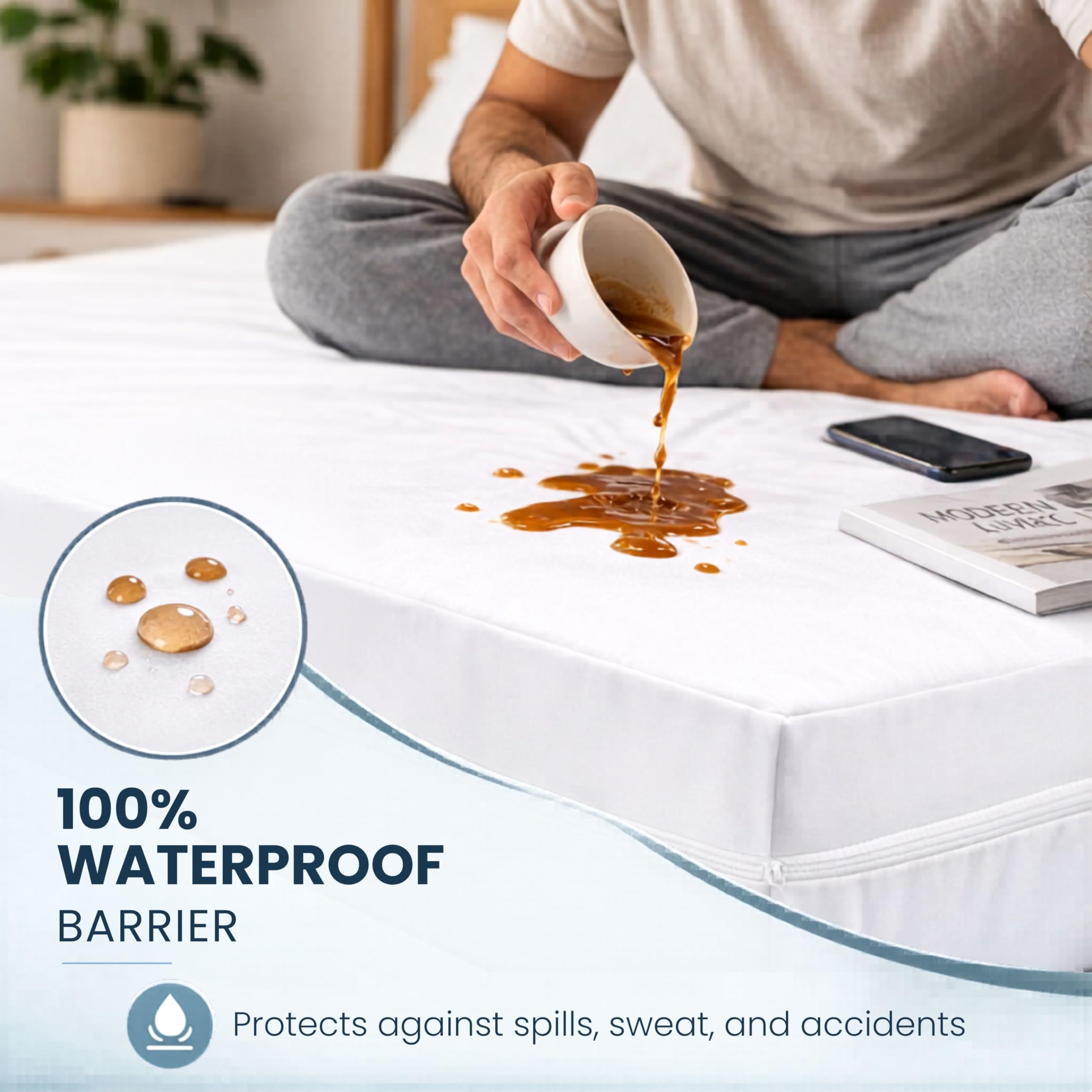Zippered Mattress Encasement Queen Size Waterproof Mattress Protector with Zipper, Breathable & Noiseless Absorbent 6-Sided Mattress Cover - 4