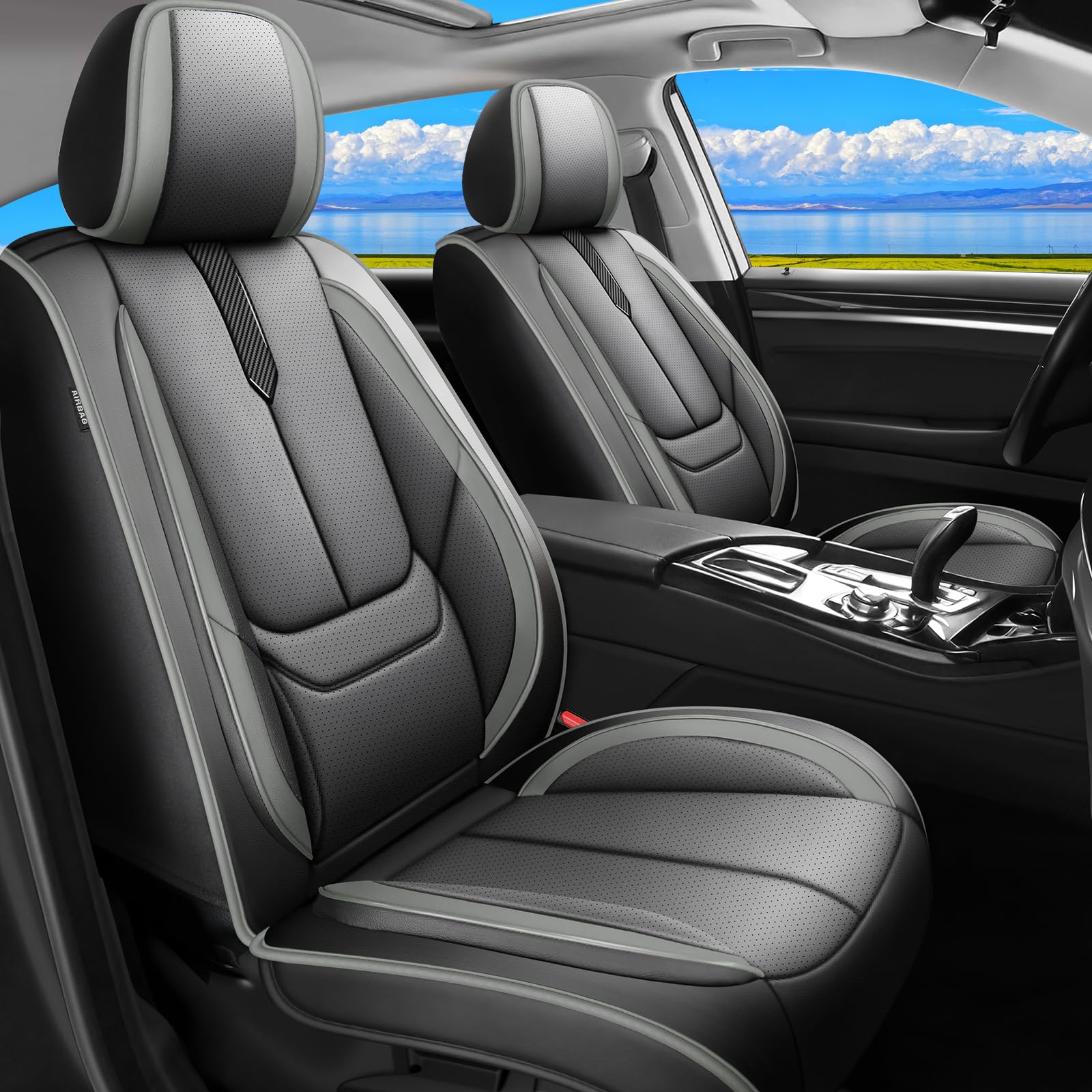 Fit Impreza Car Seat Covers for Subaru Impreza 2004-2024 2025 2026-Upgraded Premium Waterproof &amp; Breathable Leather,Airbag Compatible,All-Weather Seat Cushion Protector,2 Front/Black-Grey