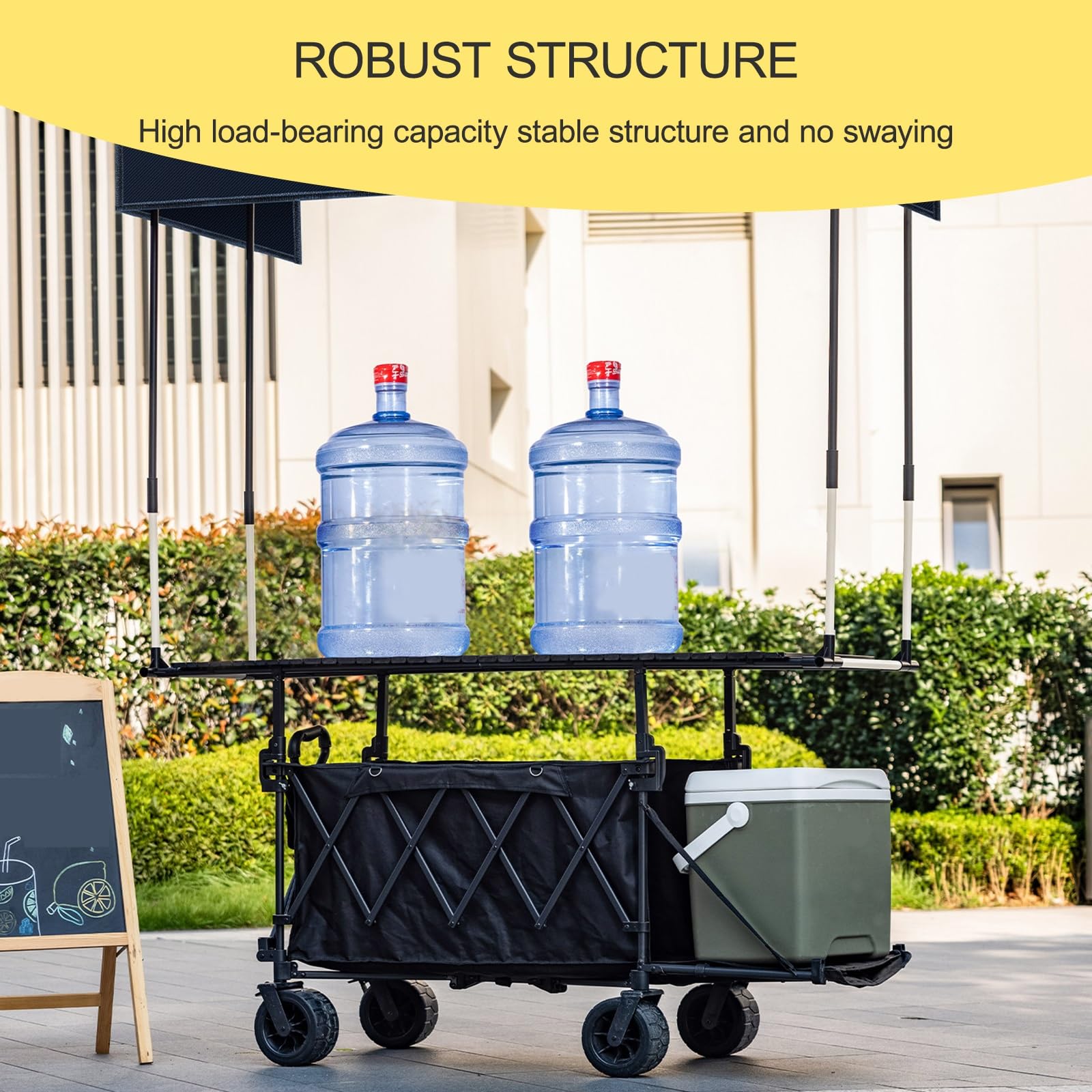Carrello pieghevole portatile con ruote, ideale per esporre alimenti per eventi all'aperto, mercati agricoli, venditori ambulanti, barbecue, festival e feste, leggero, facile da trasportare