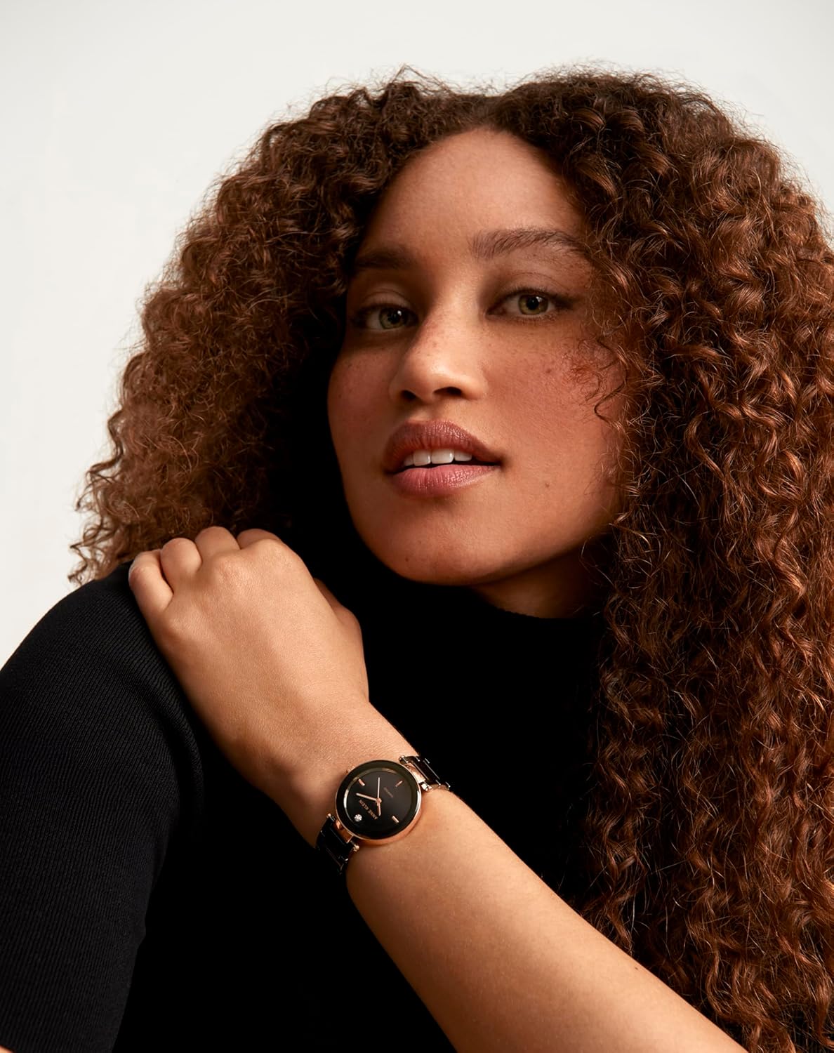 Anne Klein Women's Black Ceramic Bracelet Watch with Diamond Accent - Image 4