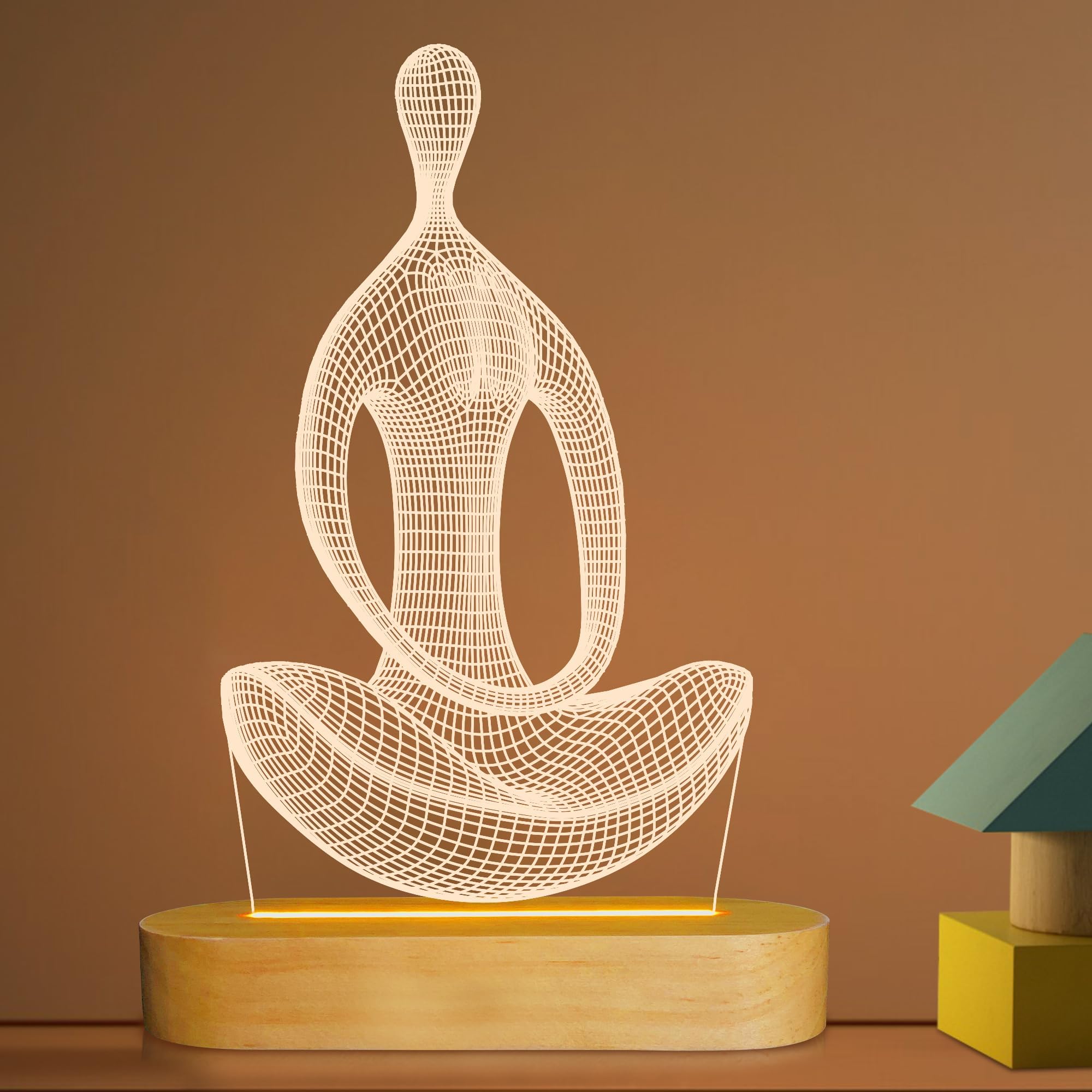 Lightzz Yoga Lamp, 3D Yoga Night Light Christmas Gifts for Women Yoga Lovers, Birthday Anniversary Ideal Gifts with USB Power Warm Color Wood Yoga Room Decor (4.3 * 7.7 in)
