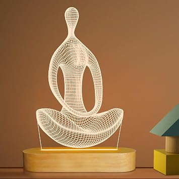 Lightzz Yoga Lamp, 3D Yoga Night Light Christmas Gifts for Women Yoga Lovers, Birthday Anniversary Ideal Gifts with USB Power Warm Color Wood Yoga Room Decor 4.3 * 7.7 in