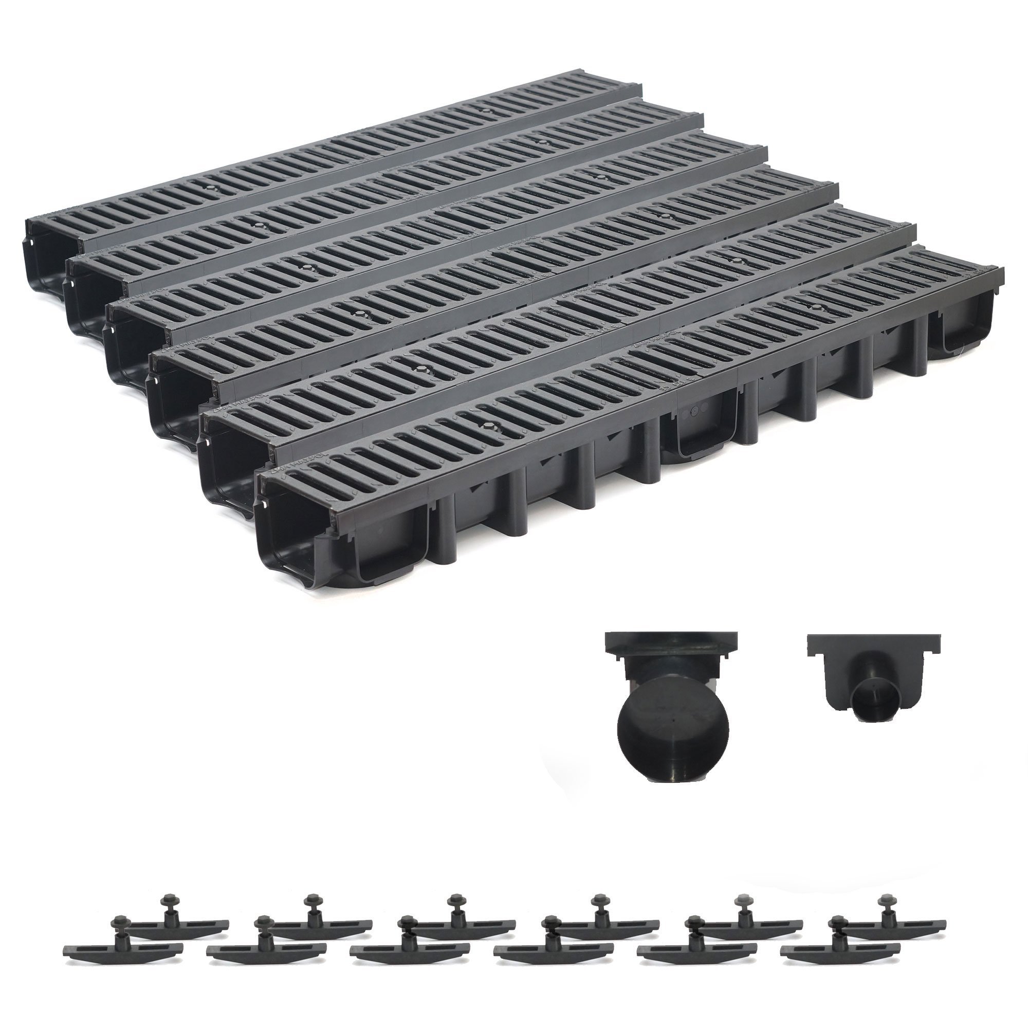 6m Entwässerungsrinne Belastungsklasse C250, 98mm Gußrost komplett SET