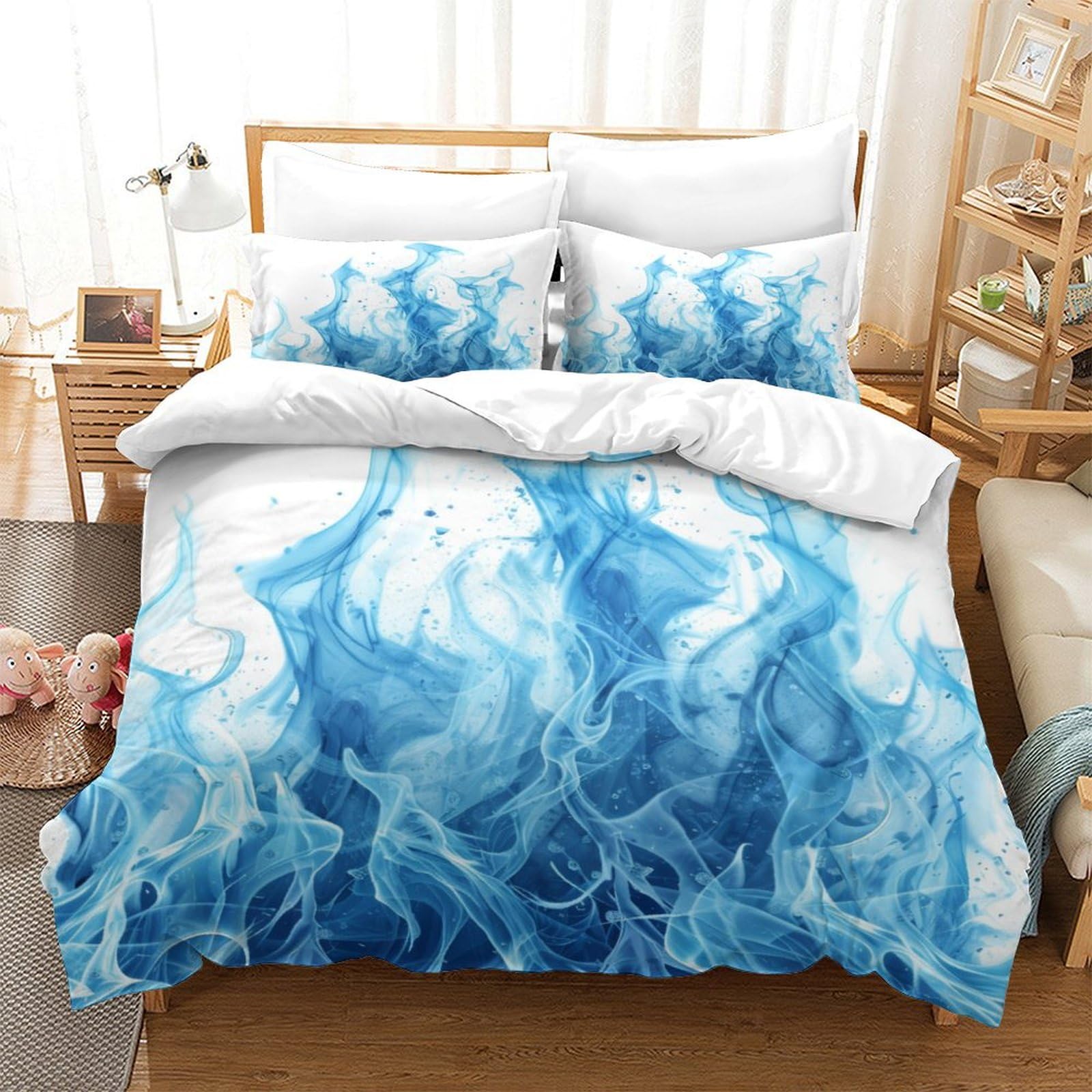 3D Printed Blue Fluid Art 3pcs Microfiber Duvet Cover Set Aquatic Pattern Bedding Set King（220x240cm）