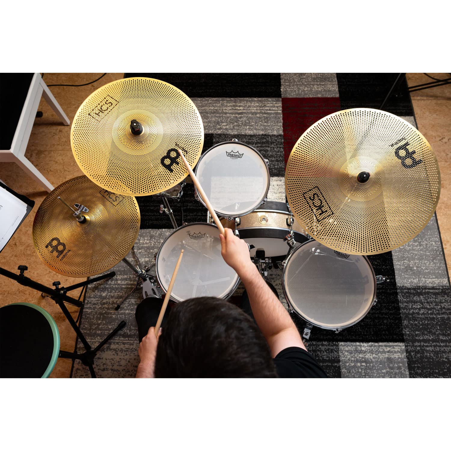 Meinl P-HCS141620 Übungsbecken Set leise Schlagzeug-Becken + keepdrum Drumsticks