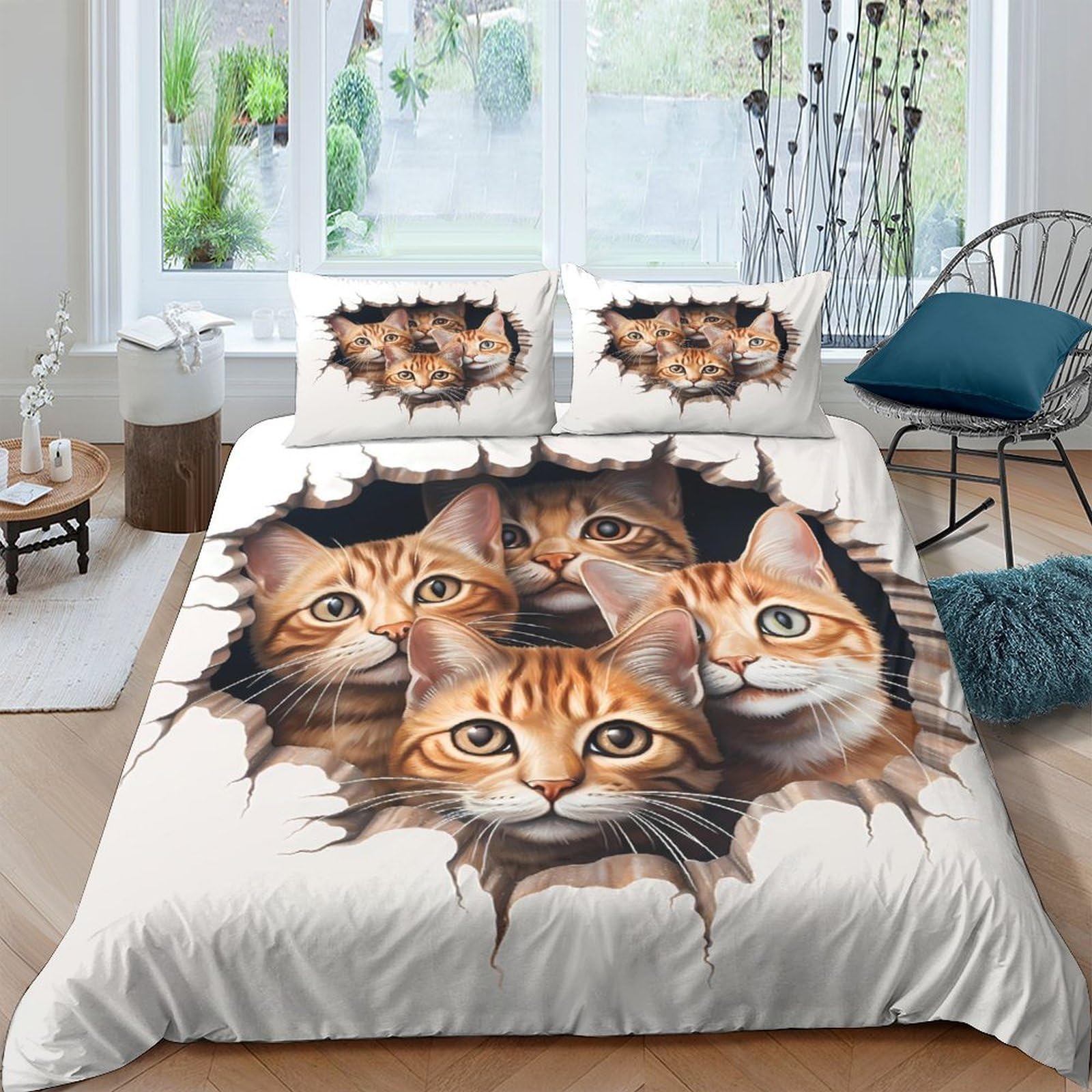 Ctjqhvkz Style-2 3D Printed Orange Tabby Cat Fitted Sheet Microfiber Soft Breathable Realistic Cat Face Mattress Cover For Bedroom Dorm Decor Single（135X200cm）