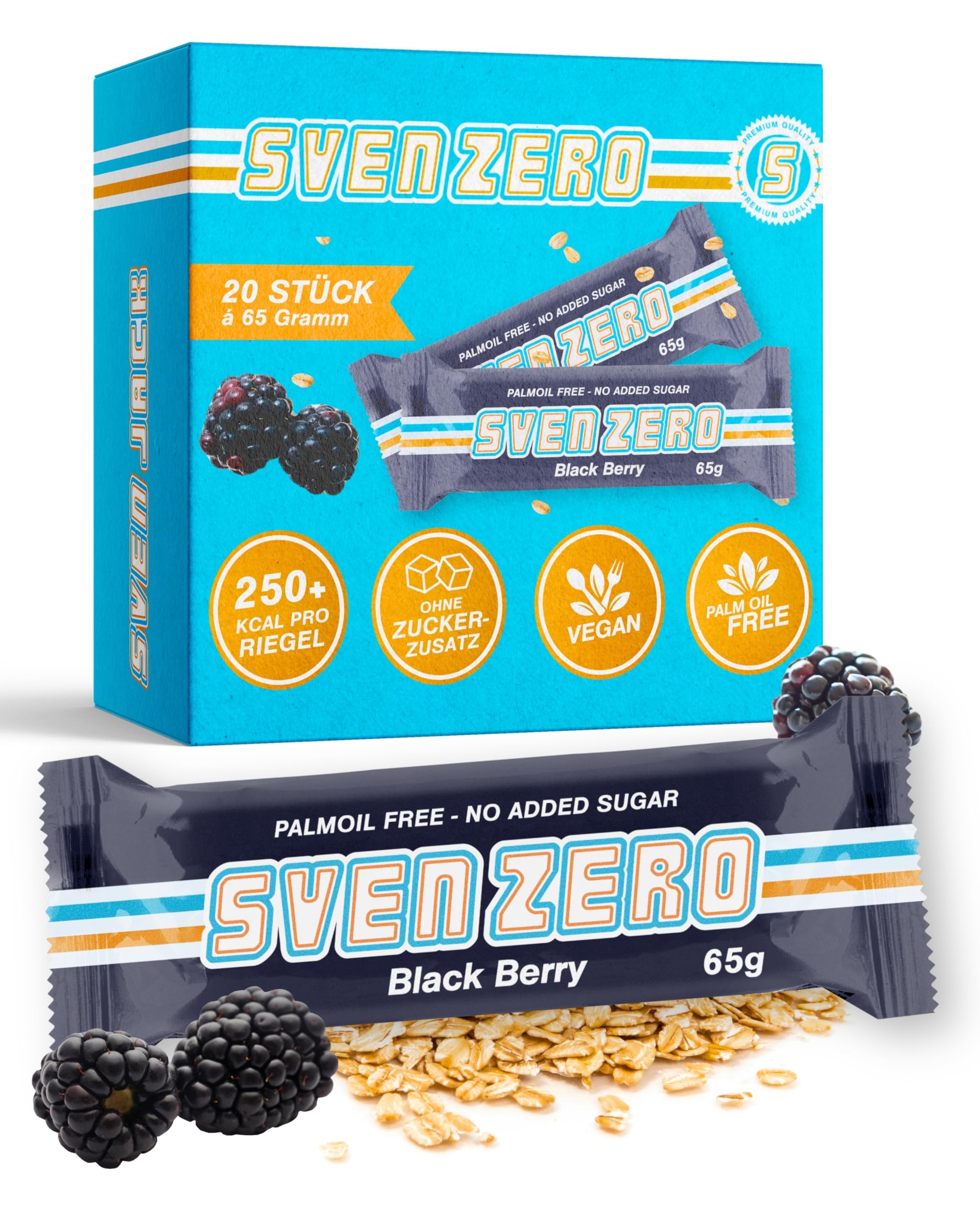 Sven Jack (Energy Cake) Haferriegel Zero Black Berry 20x 65g | Haferflocken Riegel mit Brombeere I Energieriegel ohne Zucker & Palmöl I Vegane Haferriegel I Kalorien Riegel I Müsliriegel
