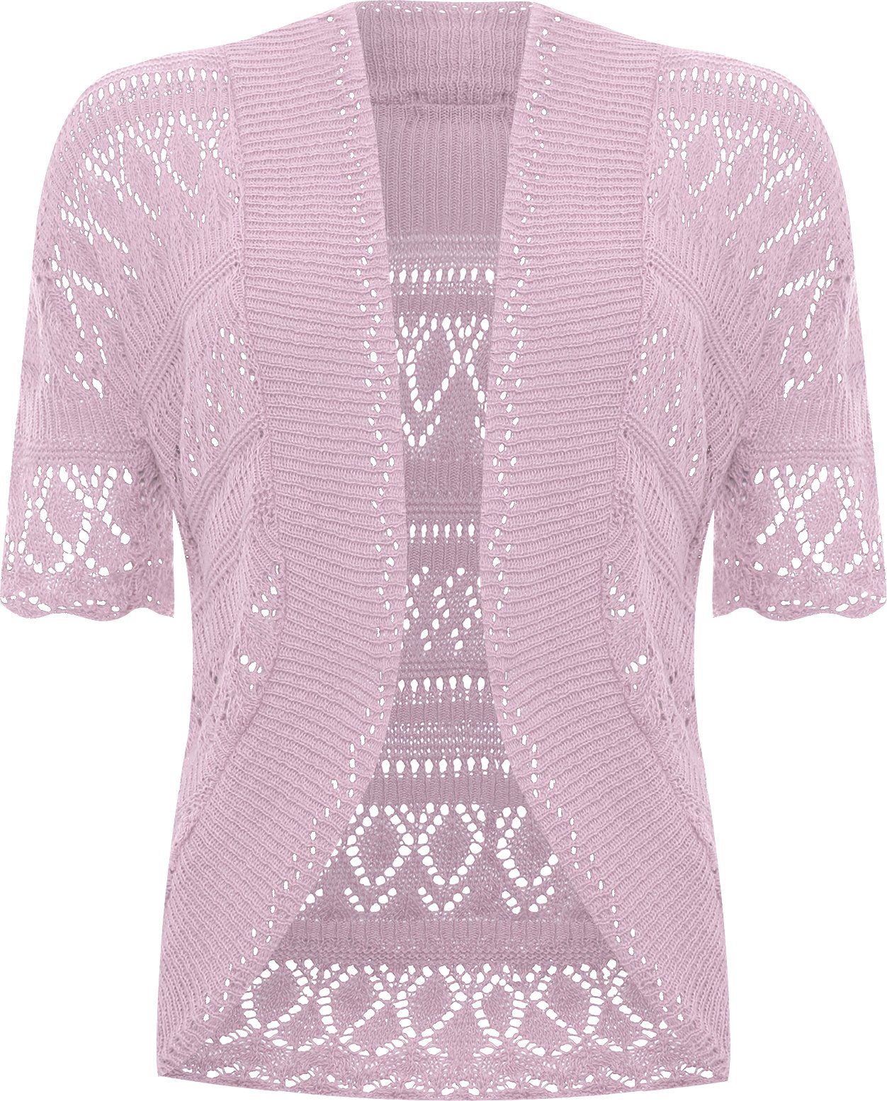 WearAll Plus Size Womens Crochet Knitted Short Sleeve Ladies Shrug Cardigan Top - Lilac - 24-26