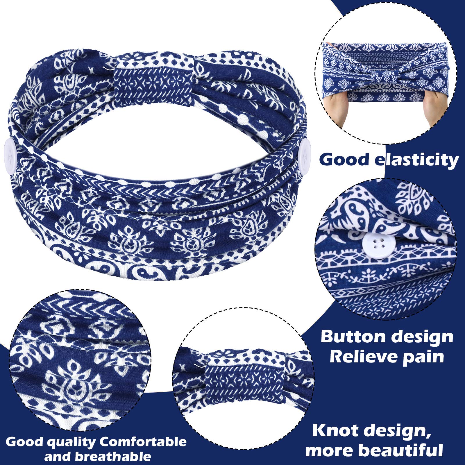 6 PCs Nurse Elastic Headbands Sport Beach Hair Accessories (Bohemian Patterns)​​ Nursing Headbands with Buttons - 6-Piece Set for Women  main image 4
