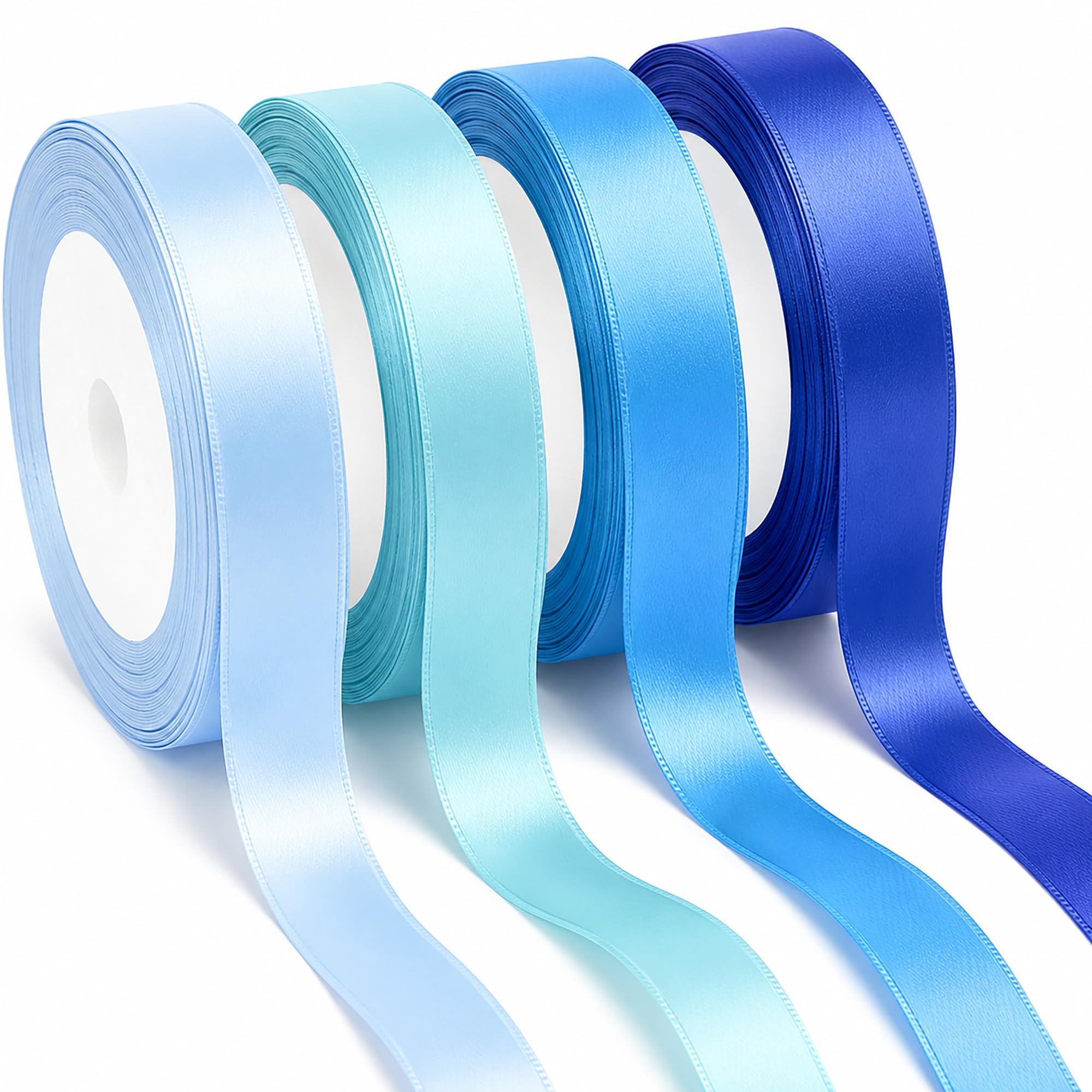 4 Rolls Blue Satin Ribbon Set, 11mmx22M Blue Ribbon for Gift Wrapping Craft