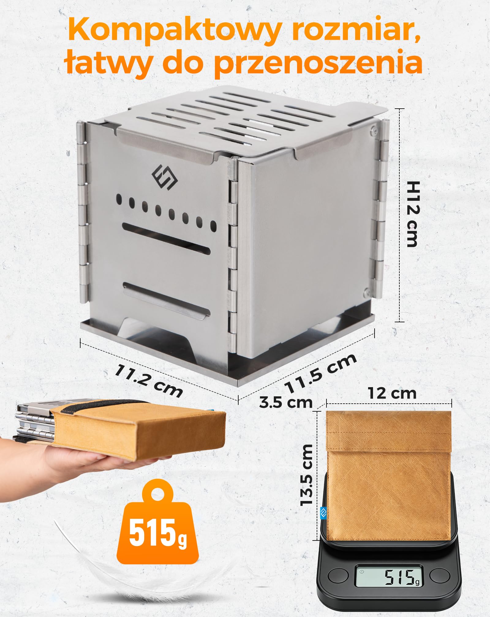 COOK'N'ESCAPE Przenośny piec kempingowy z drugim spalaniem, składany piec na drewno ze stali nierdzewnej, kuchenka outdoorowa z tytanową płytą grillową, nadaje się na kemping, grillowanie, wędrówki