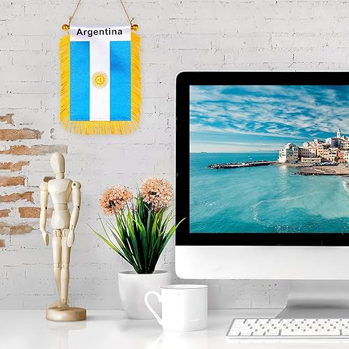 Miniatura 6 de ZXvZYT Bandera argentina colgante de ventana argentina de 3 x 5 pulgadas, mini banderas argentinas para decoración de espejo retrovisor, con ventosa