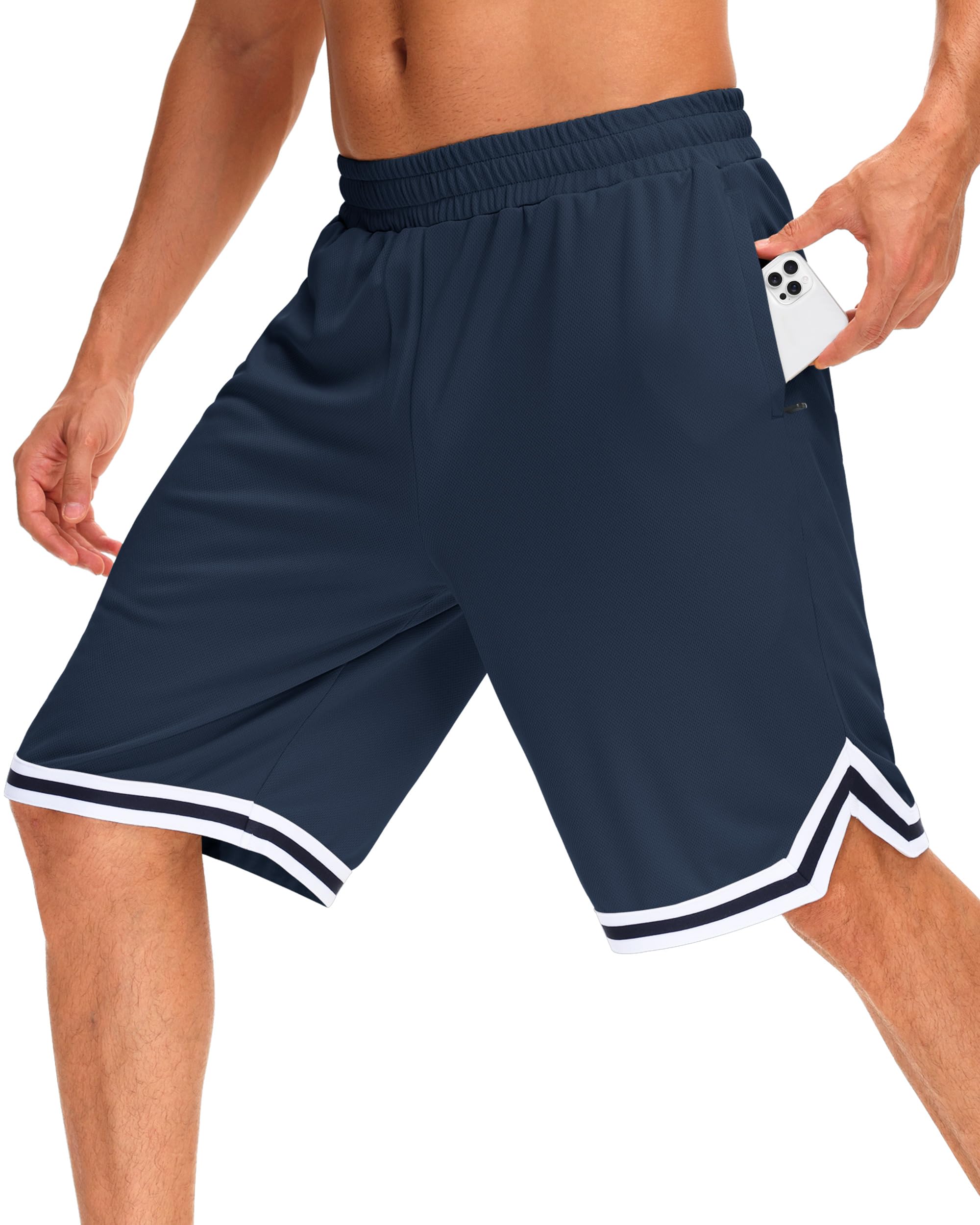 JWM Mens 11" Gym Basketball Shorts with Zipper Pockets - Quick Dry Lightweight Mesh Athletic Shorts for Workout Running