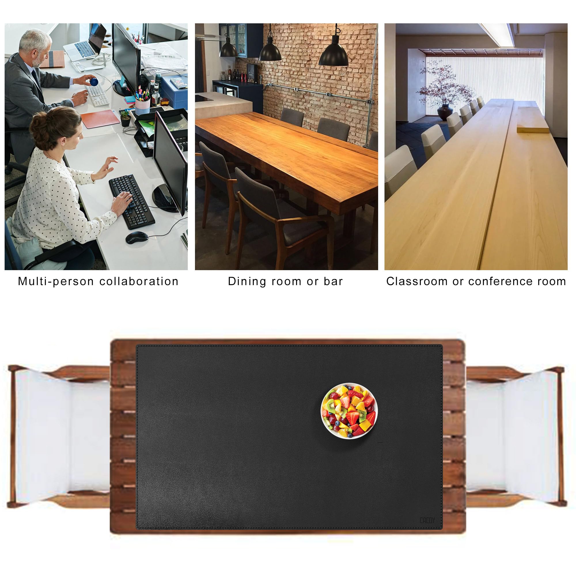 Cacoy Tappetino per Scrivania in Pelle PU 1200x800 mm Impermeabile, Grande Tappetino da Tavolo per Ufficio e Casa (Nero)
