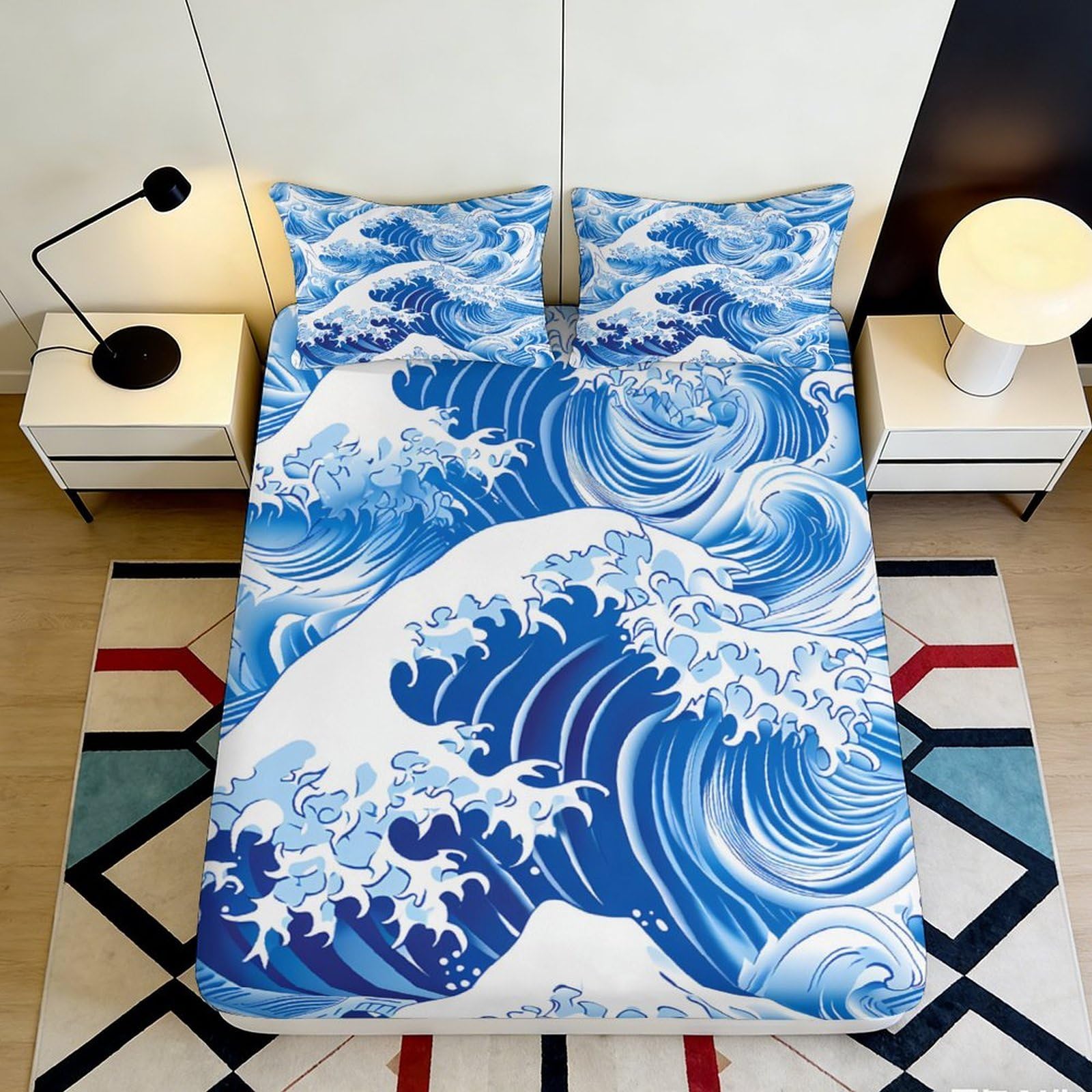 Pnayamiorkfel Style-10 3D Printed Ocean Wave Fitted Sheet Microfiber Soft Blue Artistic Sea Bed Cover For Bedroom Guest Room Decor 90X200x25cm