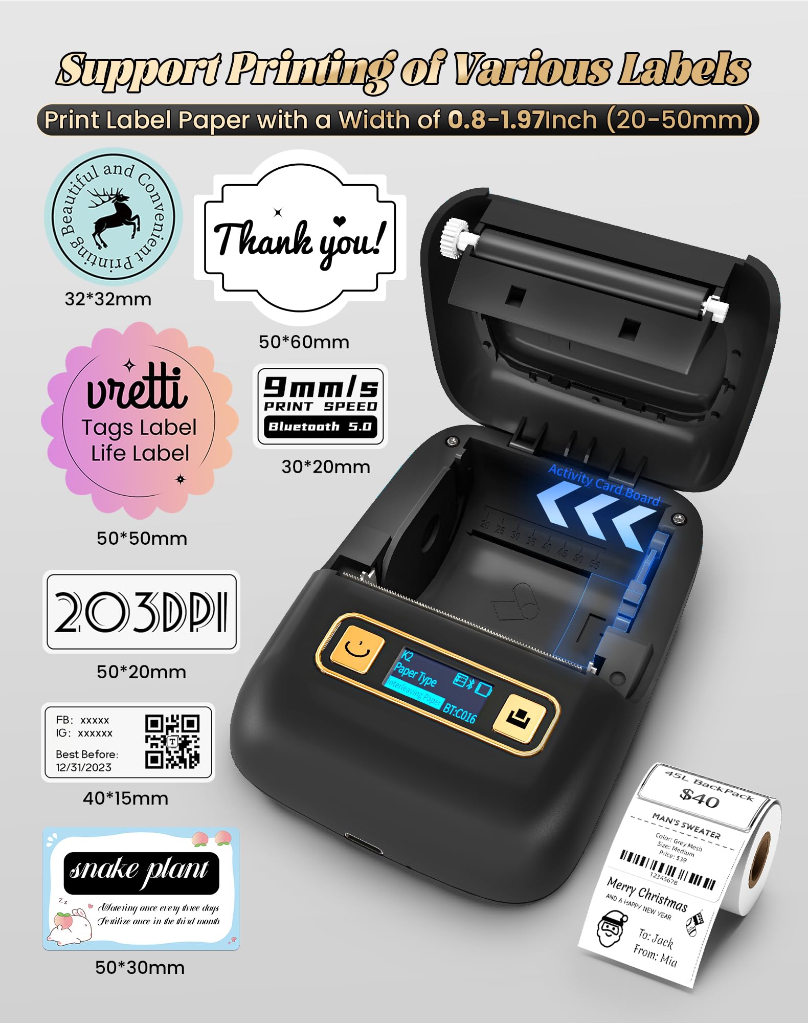 Stampante Etichette Bluetooth ORGSTA S002 - 300 DPI, Portatile, Per IOS/Android, Ufficio E Casa - Foto 7