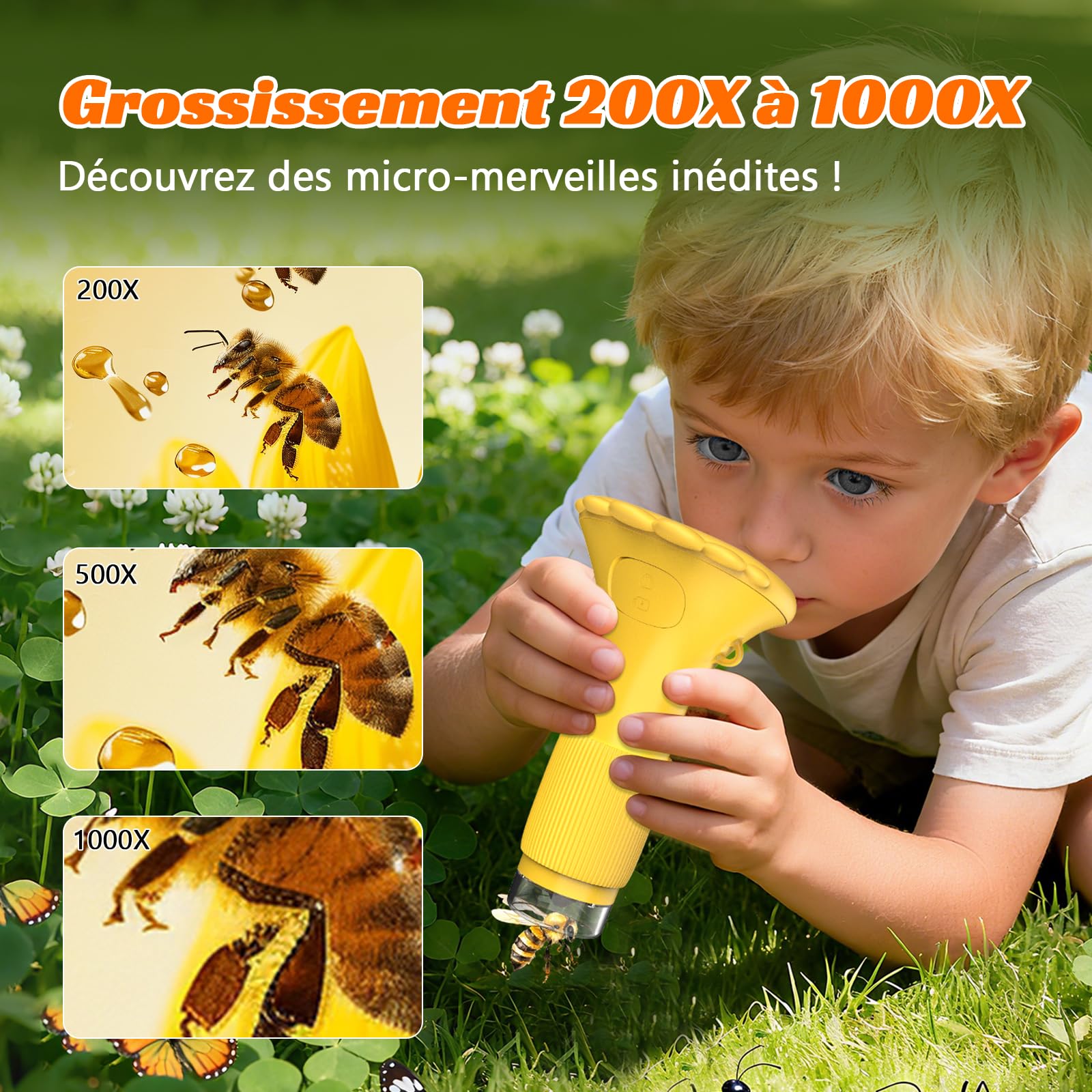 Microscope NuméRique pour Enfants, 2.0 IPS Mikroskop Portable avec 8 LumièRes LED,50-1000X,4 Niveaux de RéGlage, avec Fonction Photo Video,pour Enfants de 4 à 12 Ans