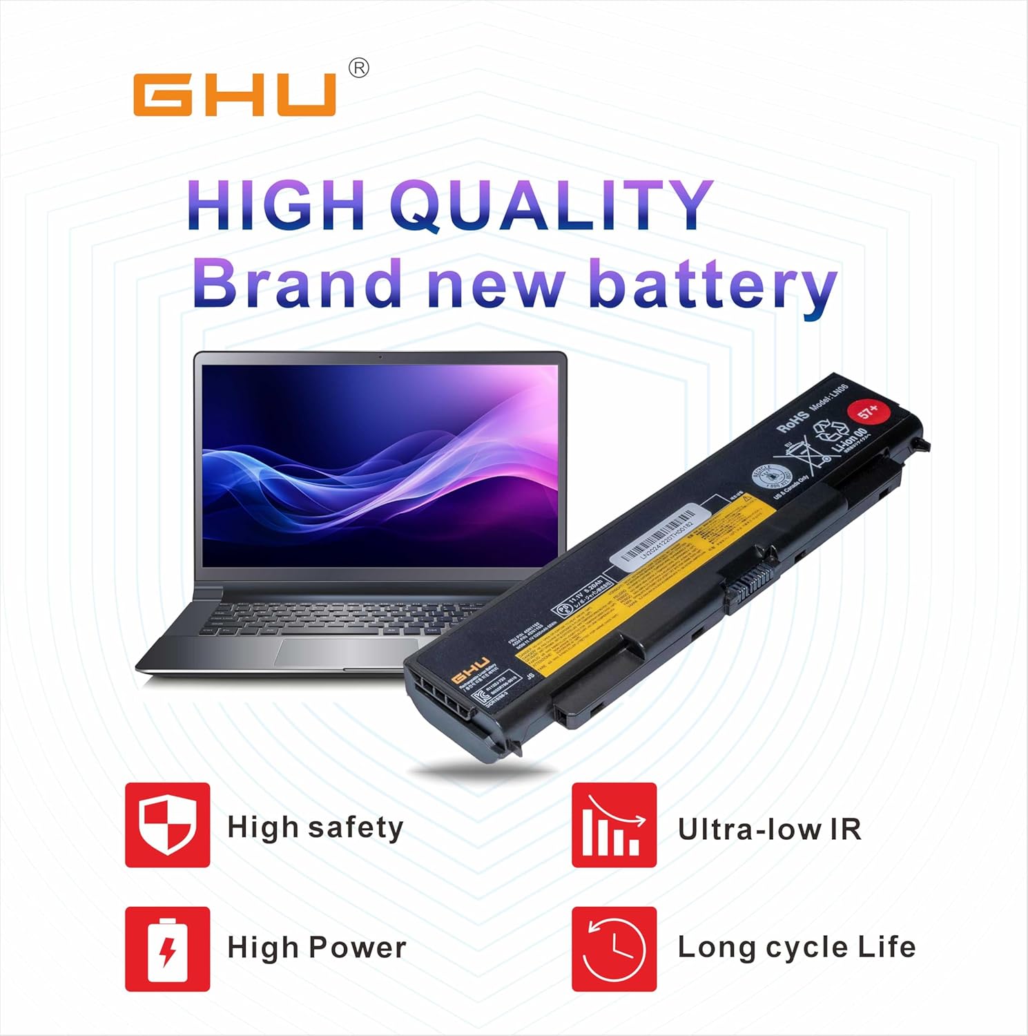 GHU New Battery 58 WH 57+ Replacement for 0C52864 0C52863 45N1152 Fast Charging Rechargeable Over 500 Cycles, Easy Installation Compatible with Thinkpad W541 T450p T540p T440p L440 L540 W540