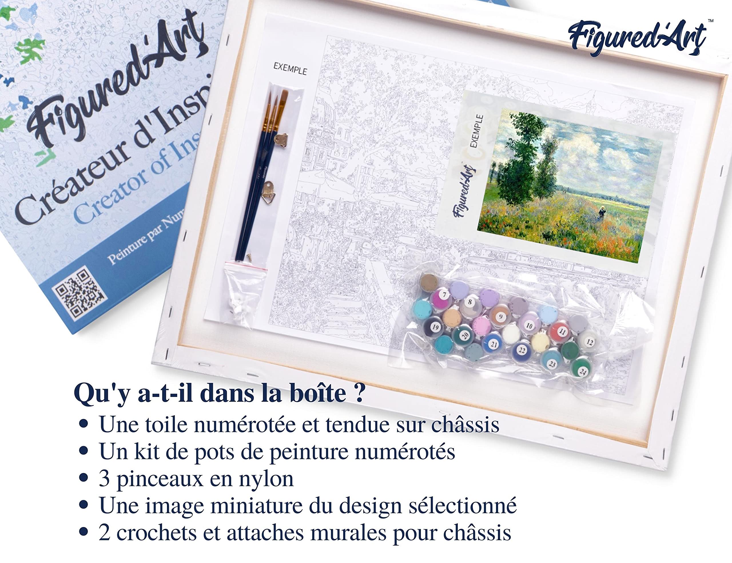 Figured'Art Malen Nach Zahlen Erwachsene Mit Rahmen Monet - Mohnfeld - Paint by Numbers Basteln DIY Bastelset 40x50cm - Leinwand gespannt auf Holzrahmen