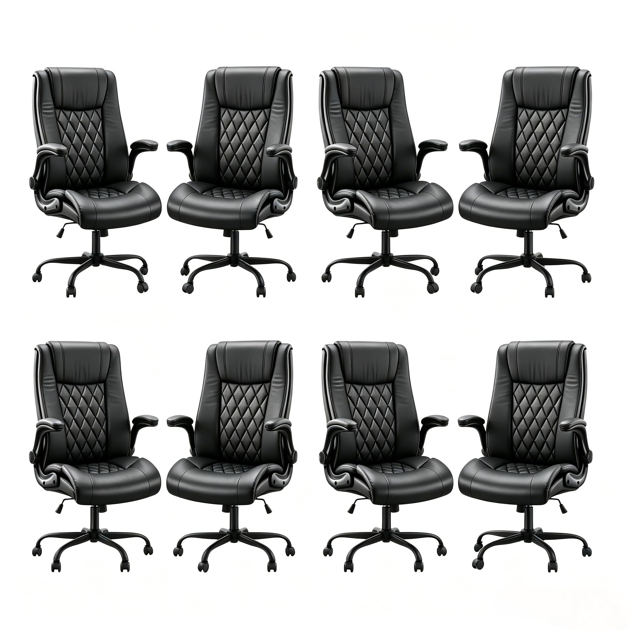 Marsail Executive Office Chair with Flip-up Armrests,PU Leather Ergonomic Office Chair with Tilt Function Height-Adjustable Swivel Rolling for Home Office Working,8PCS