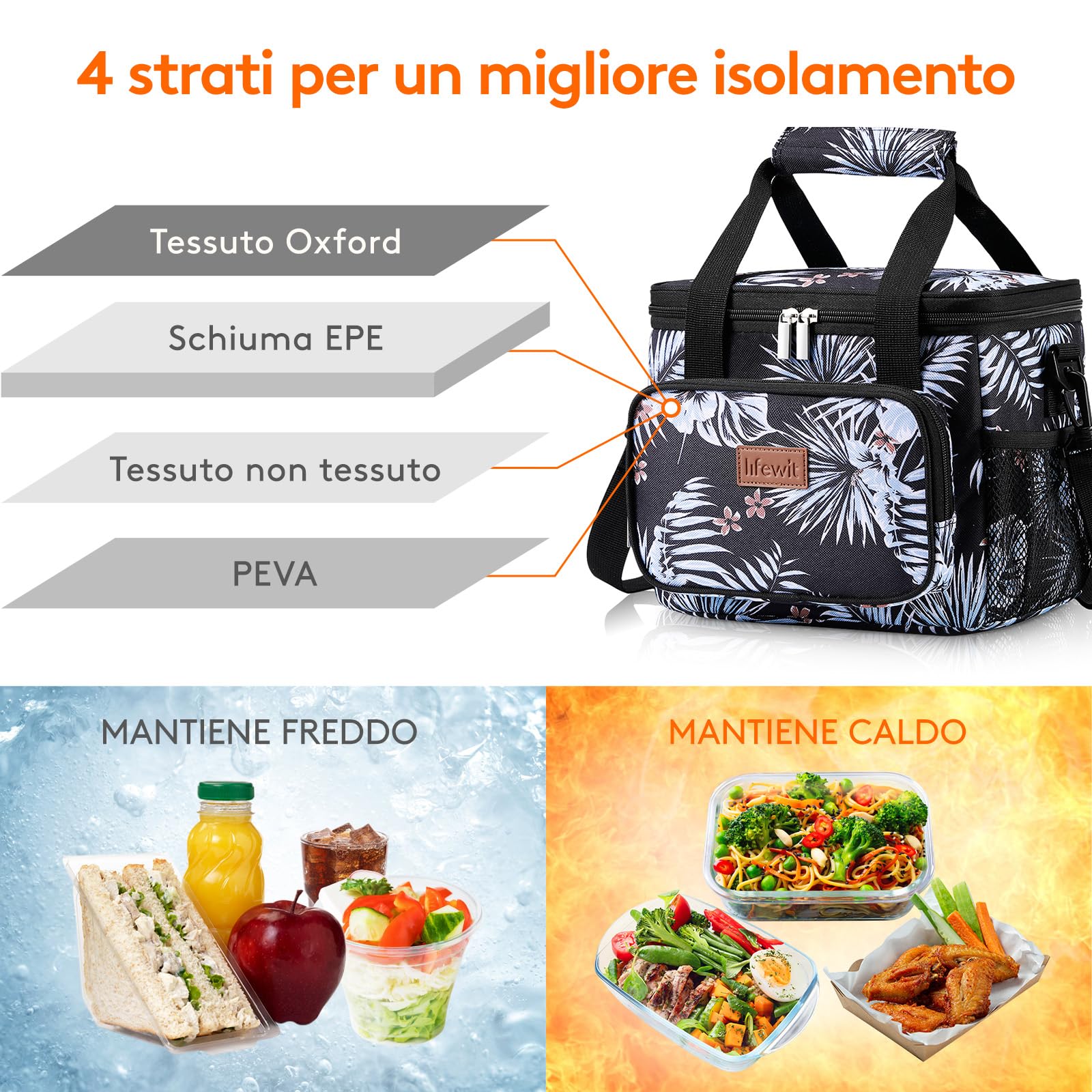 Lifewit Borsa Termica Porta Pranzo 8.5L(12 Lattine), Piccola Borse Frigo Pranzo Ufficio per Uomo e Donna, Lunch Bag per Lavoro, Mare, Viaggio, Spiaggia, Fiore