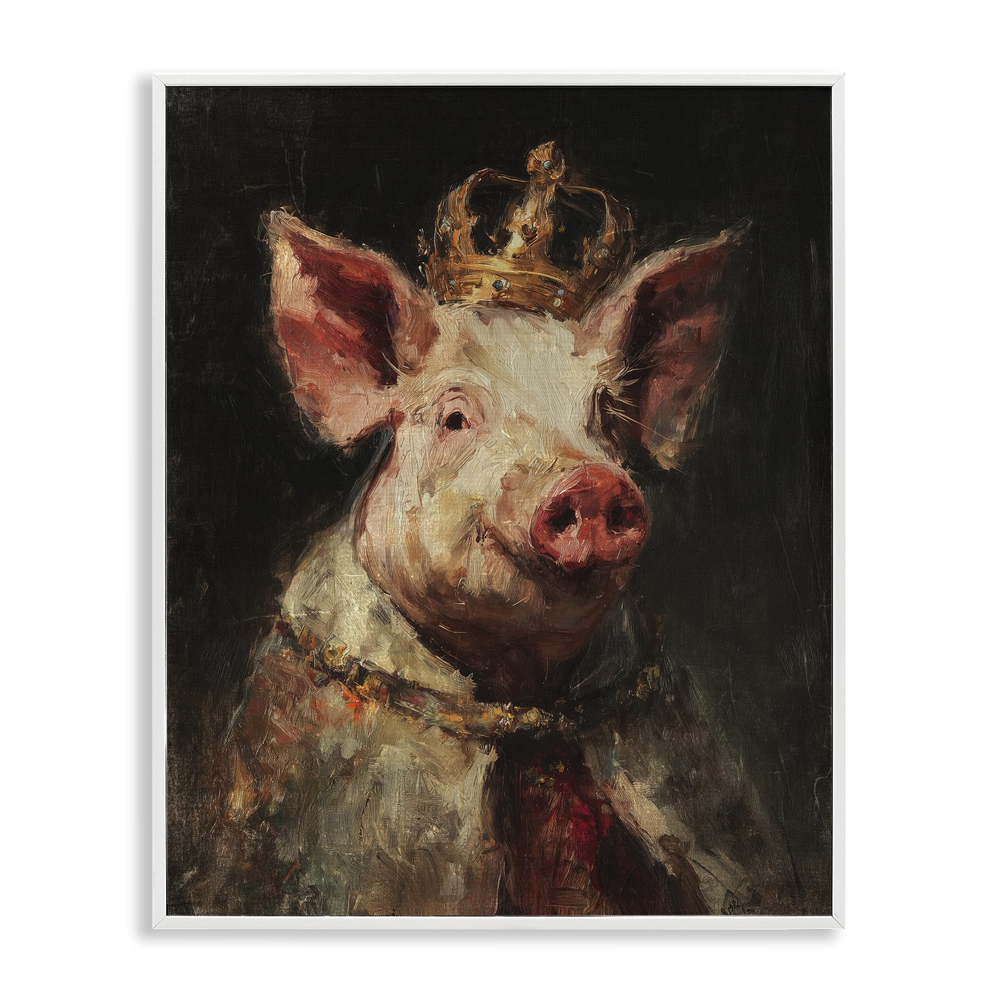 Stupell Industries Coastal White (Textured) Royal Swine Portrait, 24 X 30 Inch Framed Giclée Print