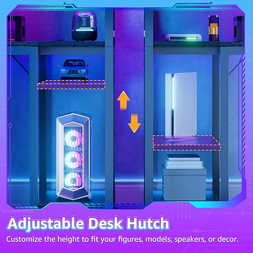 Miniatura 8 de Escritorio pequeño para juegos de 40 pulgadas con estantes de tablero de clavijas, escritorios para computadora con luces LED, tomas de corriente,