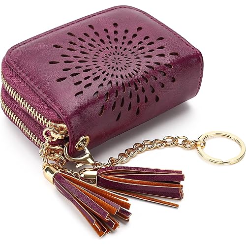 APHISON RFID Credit Card Holder Zipper Card Case Keychain Small Wallet for Women