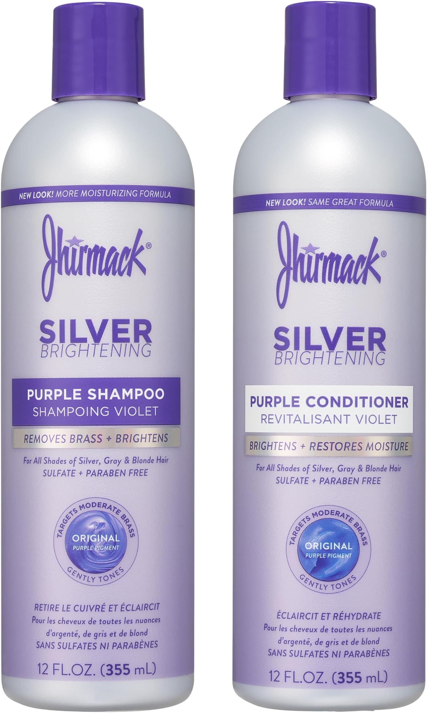 Jhirmack Silver Brightening Purple Shampoo and Conditioner Set for all types of silver, grey, and blonde hair