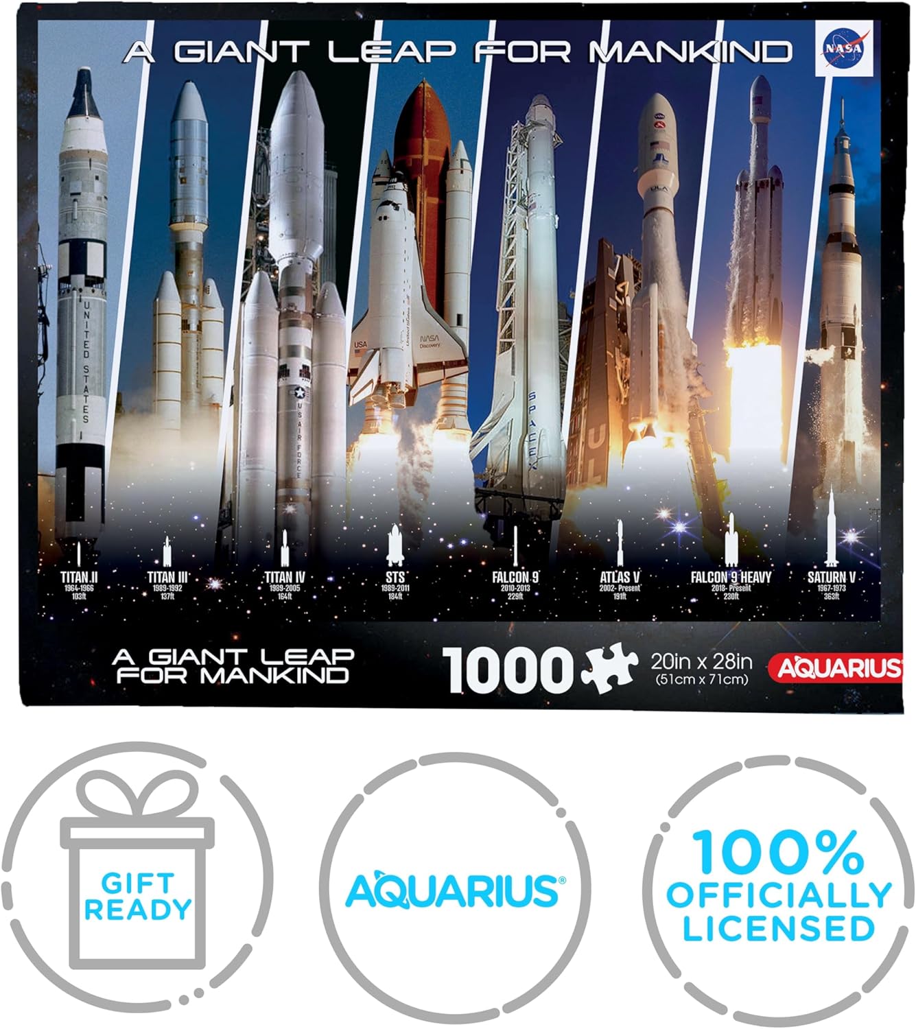 NASA 1000 Piece Jigsaw Puzzle - Space Rocket Grid - Merchandise Collectible Gift for Teens and Adults - 20"x28" Finish Size - AQUARIUS