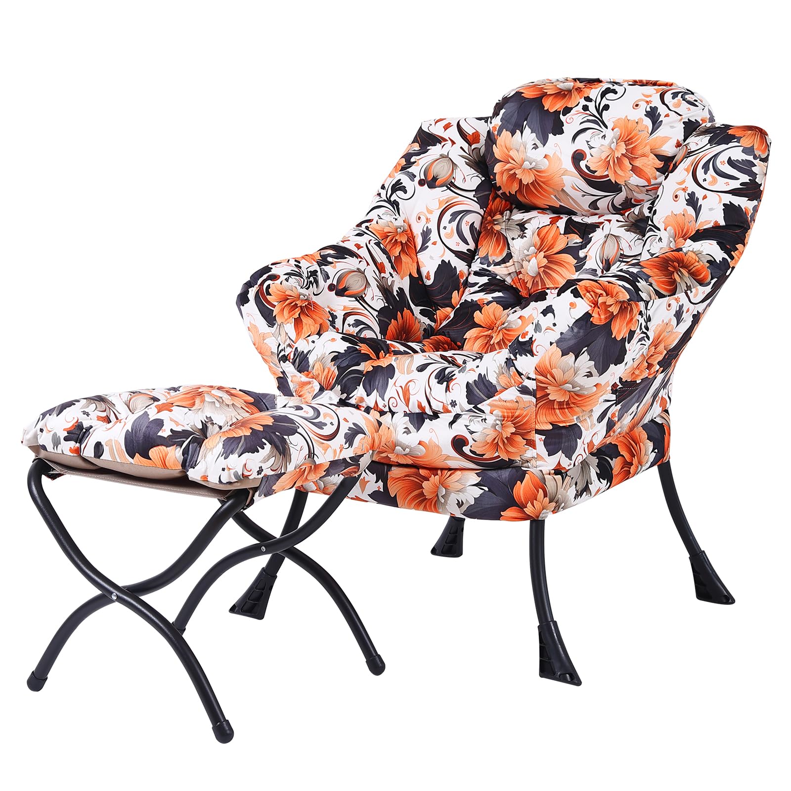 Tiita Lazy Chair with Ottoman, Modern Large Accent Lounge Chair, Leisure Sofa Armchair with Ottoman, Reading Chair with Footrest for Bedroom, Living Room, Dorm Rooms, Garden and Courtyard