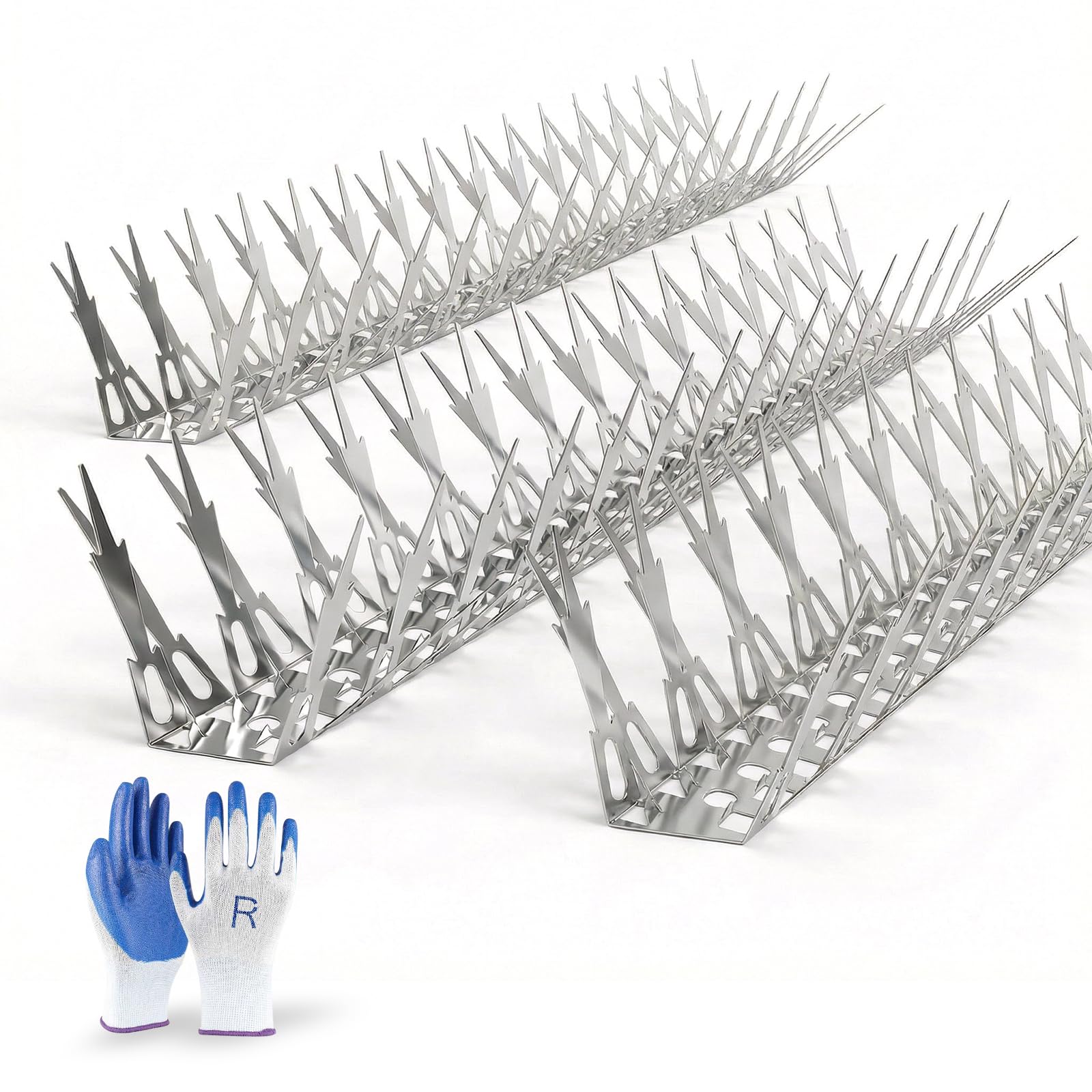 OFFO Bird Spikes for Bird Deterrent, Stainless Steel Anti Pigeon Spikes to Repel Crows, Pigeons, Small Birds, 2.4m Decorative Strips, Bright Silver