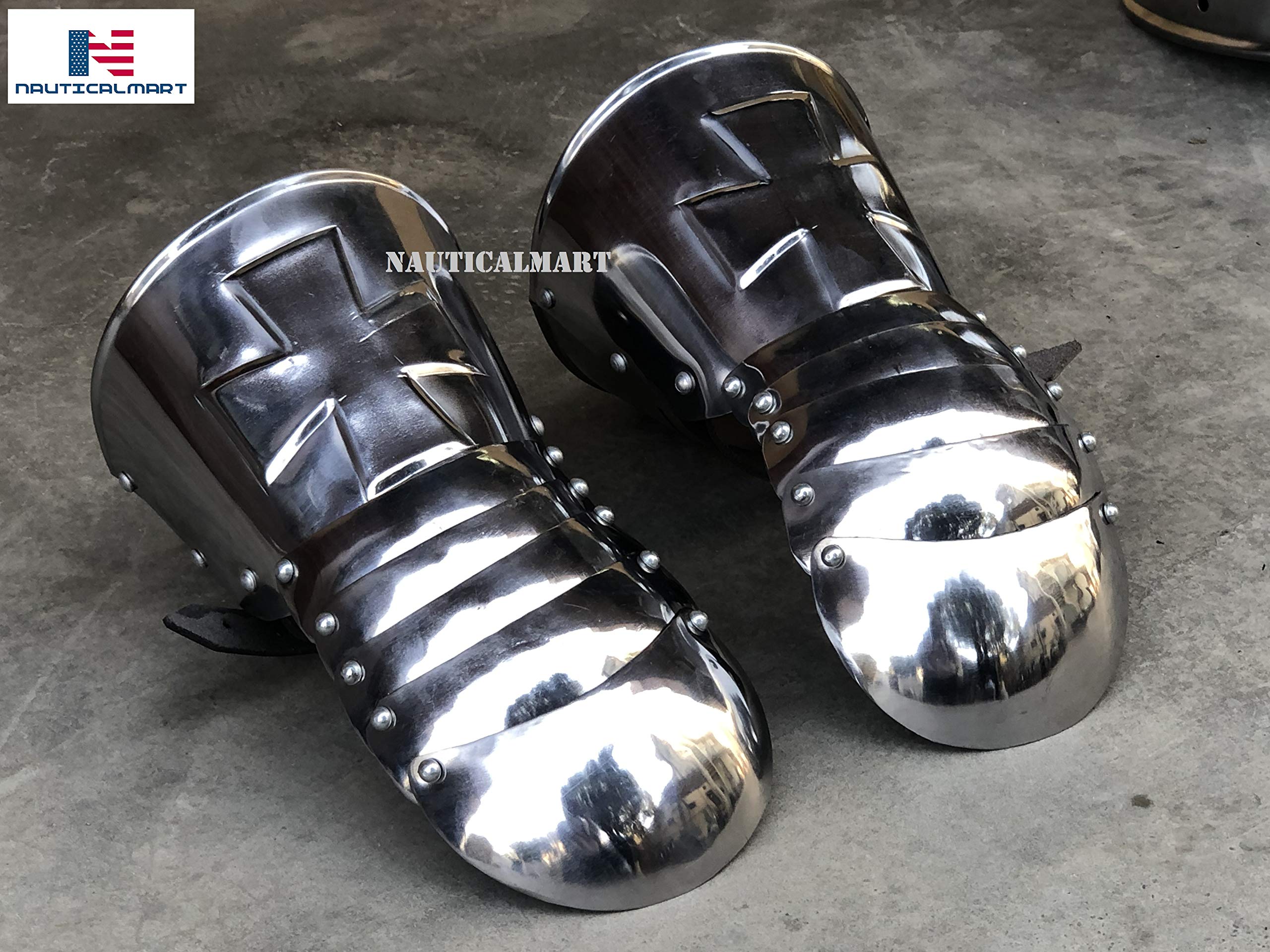 Nautical-Mart Medieval Crusader Knight Gauntlets Armor Gauntlets Warrior Metal Gauntlet (Silver)