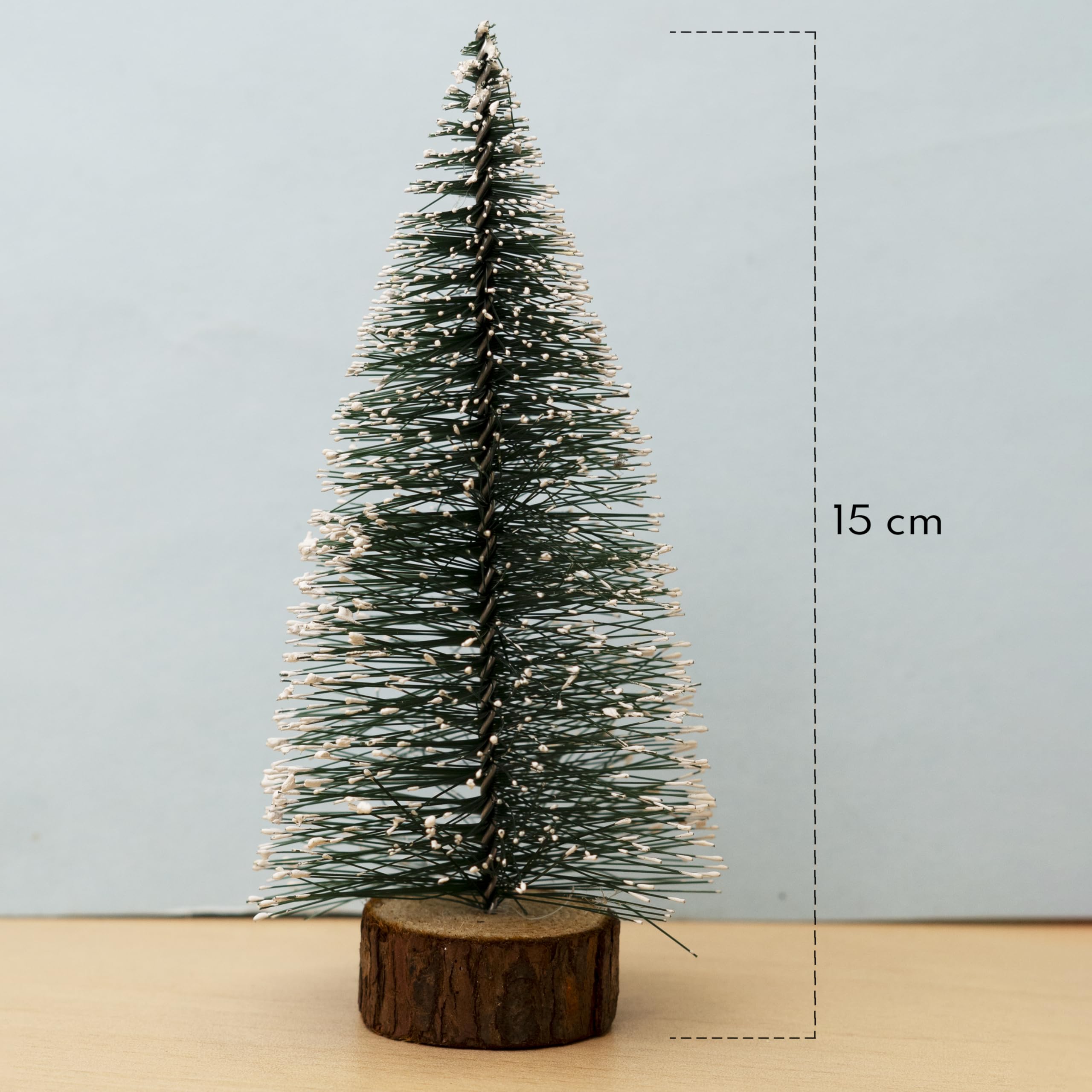 Puremazing Christmas Tree with Snow | Tree with Wooden Base | Frosted Pine Tree | 15 cm Long, 2 Trees | Xmas Tree for Home Decor, Corporate Gifting & Christmas