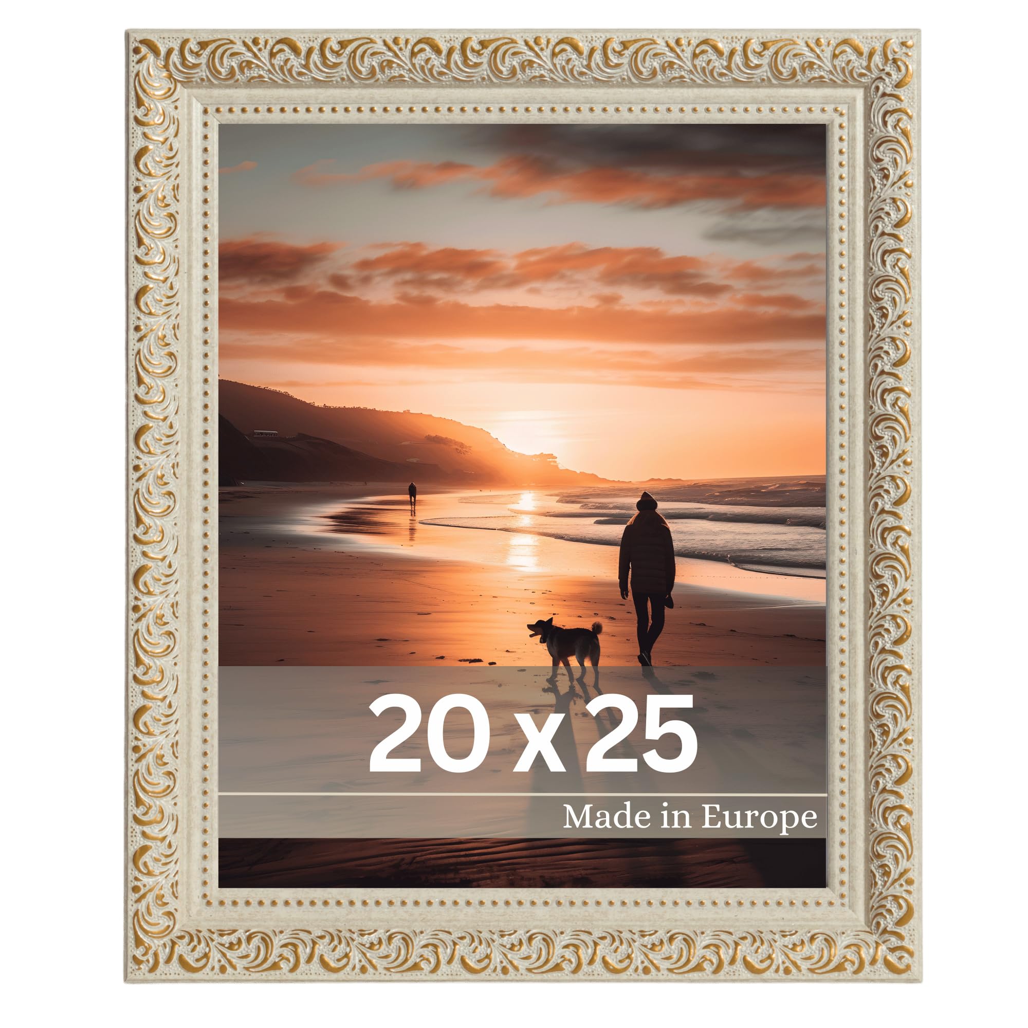 VictoR vintage Bilderrahmen „Rubens“ in 20x25 cm gold beige - Leiste: 30x20mm - Echtglas - Fotorahmen barock - antik - Bilderrahmen 20x25 gold