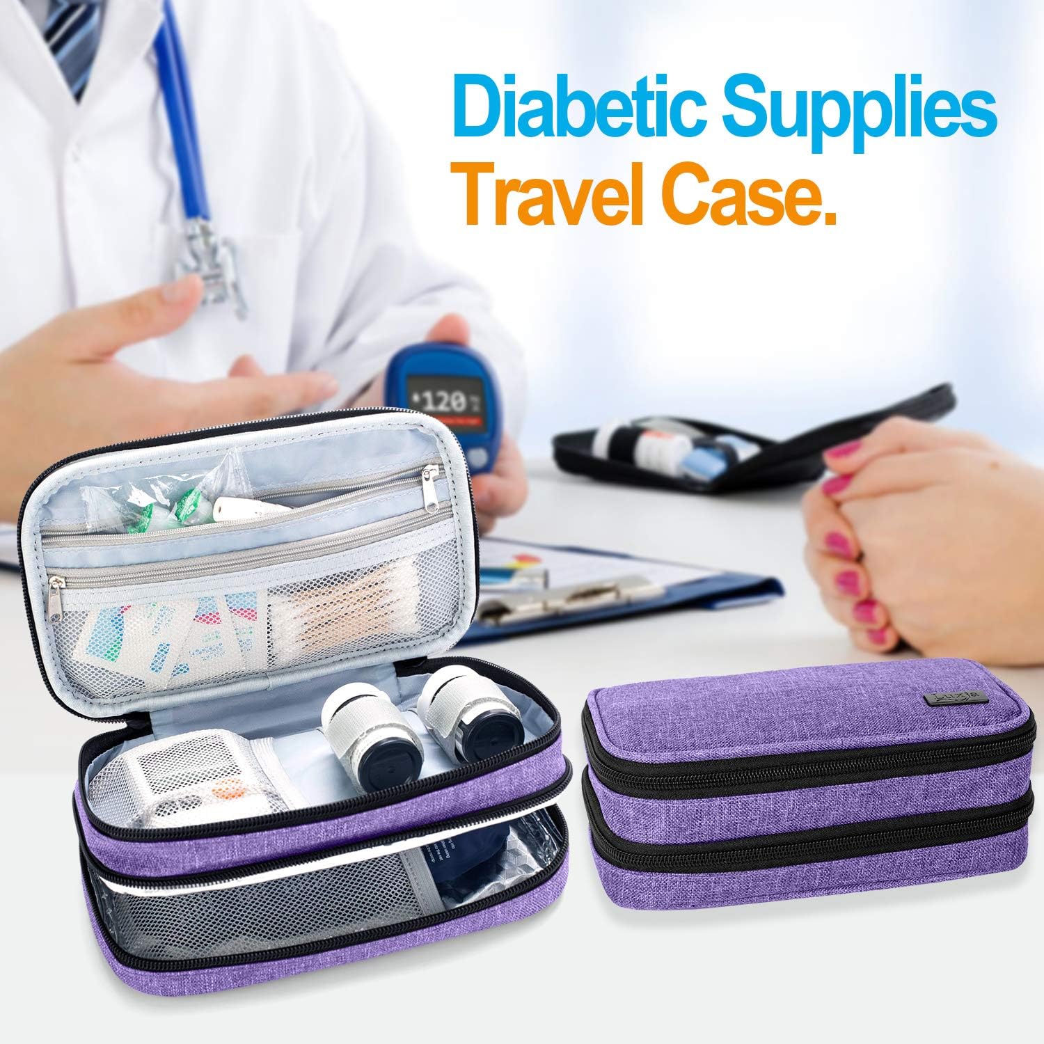 Luxja Insulin Travel Case, Double Layer Insulin Bag for Insulin Pens, Glucose Meter and Other Diabetic Supplies (Bag Only), Purple : Health & Household