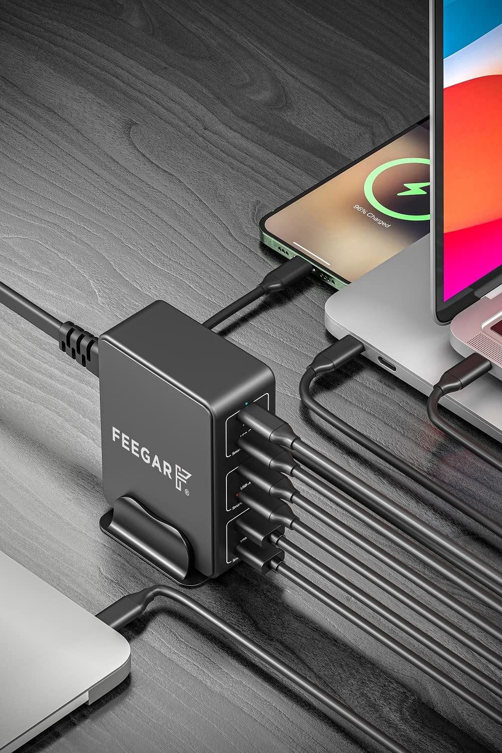 Stacja ładująca Feegar Tower PRO 140W USB 6-portowa ładowarka sieciowa na biurko, przenośna wieloportowa ładowarka USB z 6 USB-A i USB-C PD PPS Quick Charge QC 3.0.