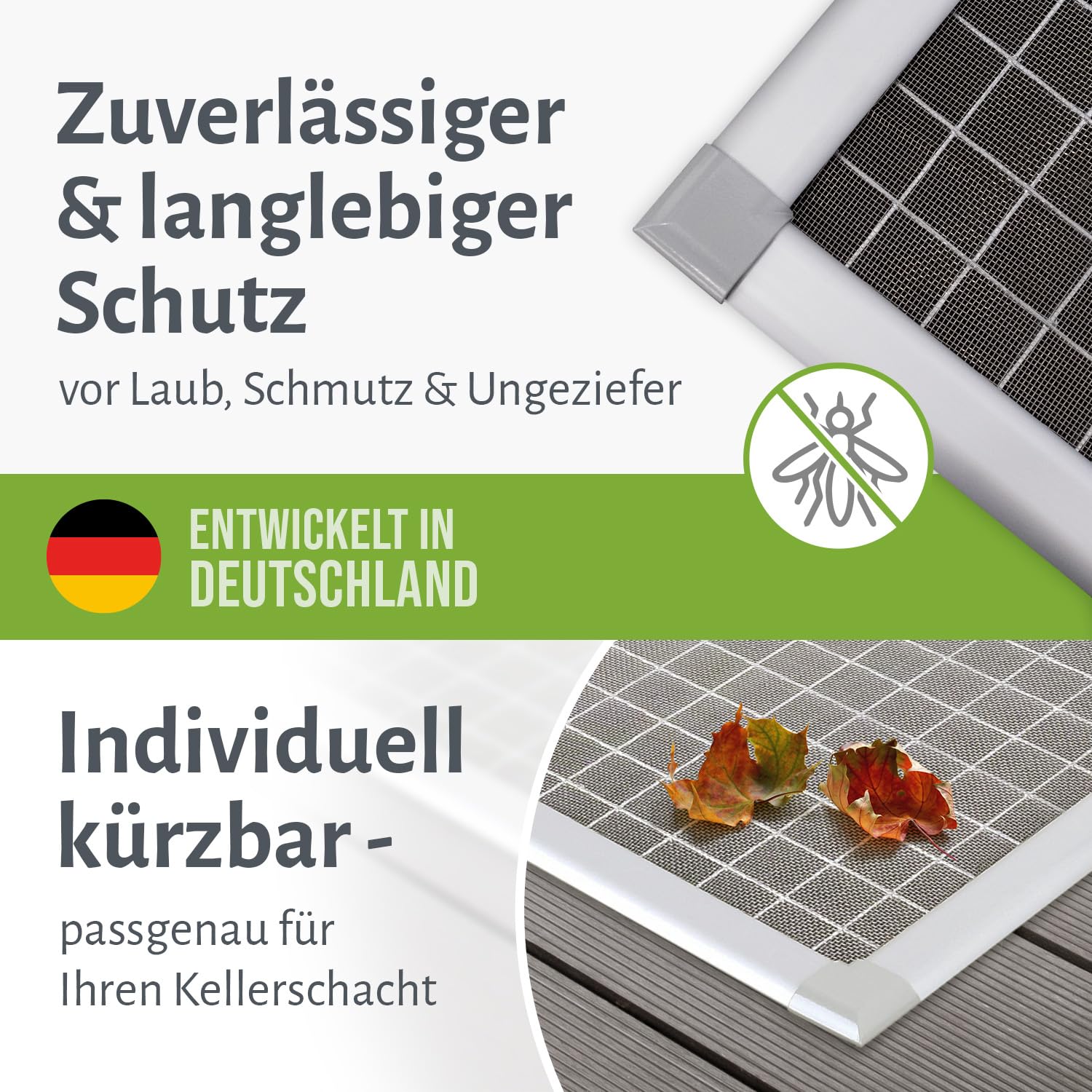 empasa Lichtschachtabdeckung Kellerschachtabdeckung mit Alu-Rahmen 'Profi' als kürzbarer Selbstbausatz, Material: Edelstahl-Gewebe, Größe: 60 x 115 cm
