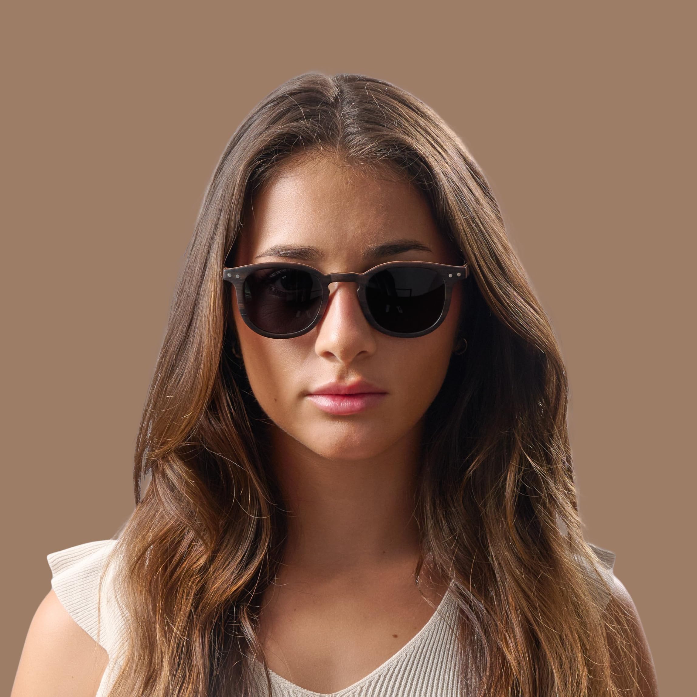 Neu Holz Sonnenbrille Damen & Herren – Ebenholz mit Acetat – Polarisierte UV400 Gläser – Mit Korketui, Stoffbeutel, Reinigungstuch & 2 Brillenbändern