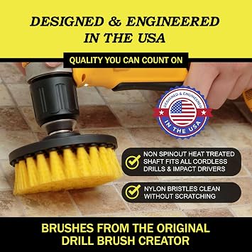 Drillbrush Drill Brush Attachment Set for Bathroom Cleaning Power Scrubber Brush Kit for Tub, Tile, Shower, and Grout All-Purpose Household Cleaning Brushes for Drill - Electric Grout Cleaner Kit