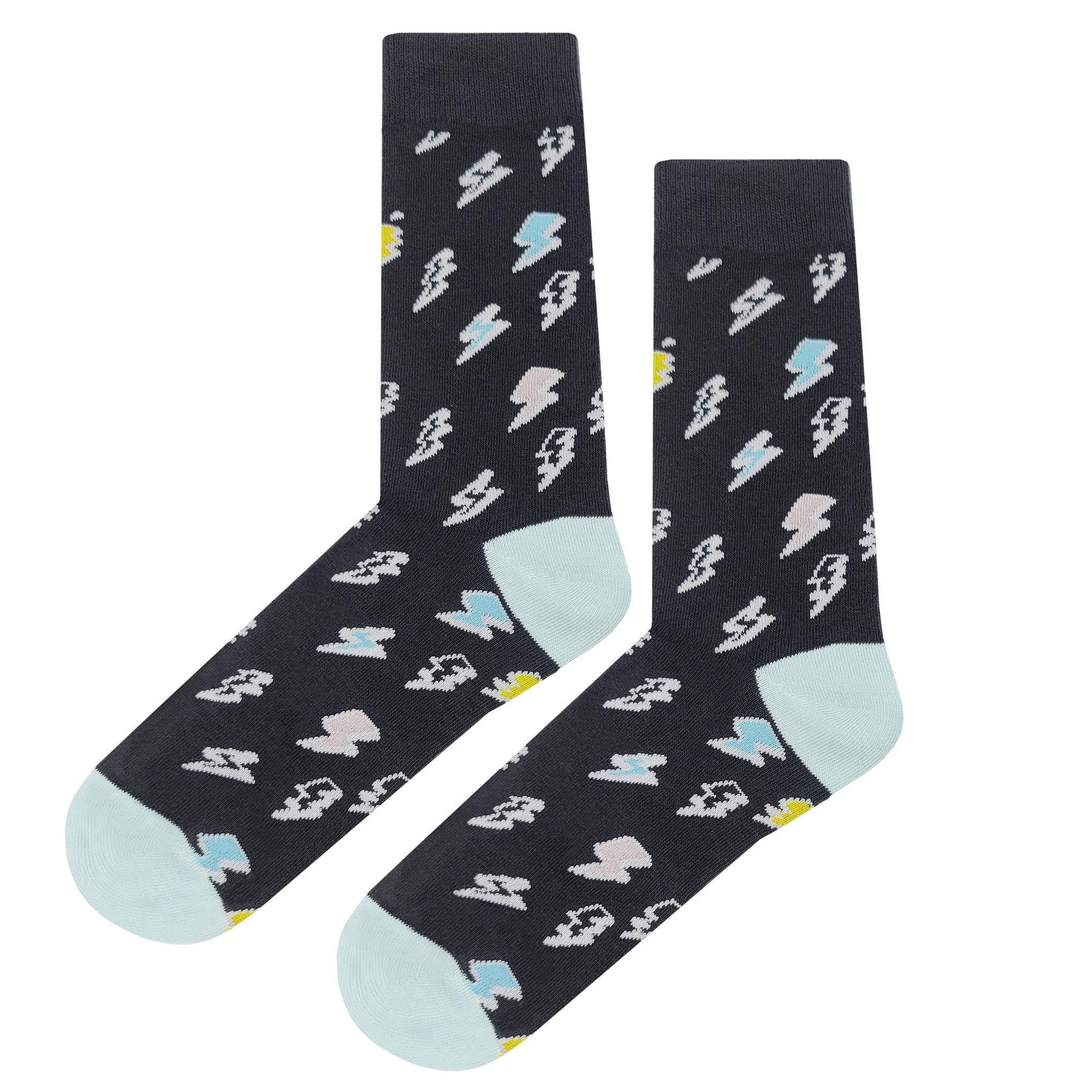 Stellar Lightning Bolt Dress Socks Funny Novelty Crazy Fun Design Men Size 8-12 Cotton Casual Crew Colorful Funky Fancy Socks Gift for Men