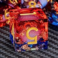 Vista 28 de ARUOHHA juego de dados de núcleo líquido DND, juego de dados de 7 piezas de resina con bordes afilados RPG rojo azul poliédrico D y D con caja