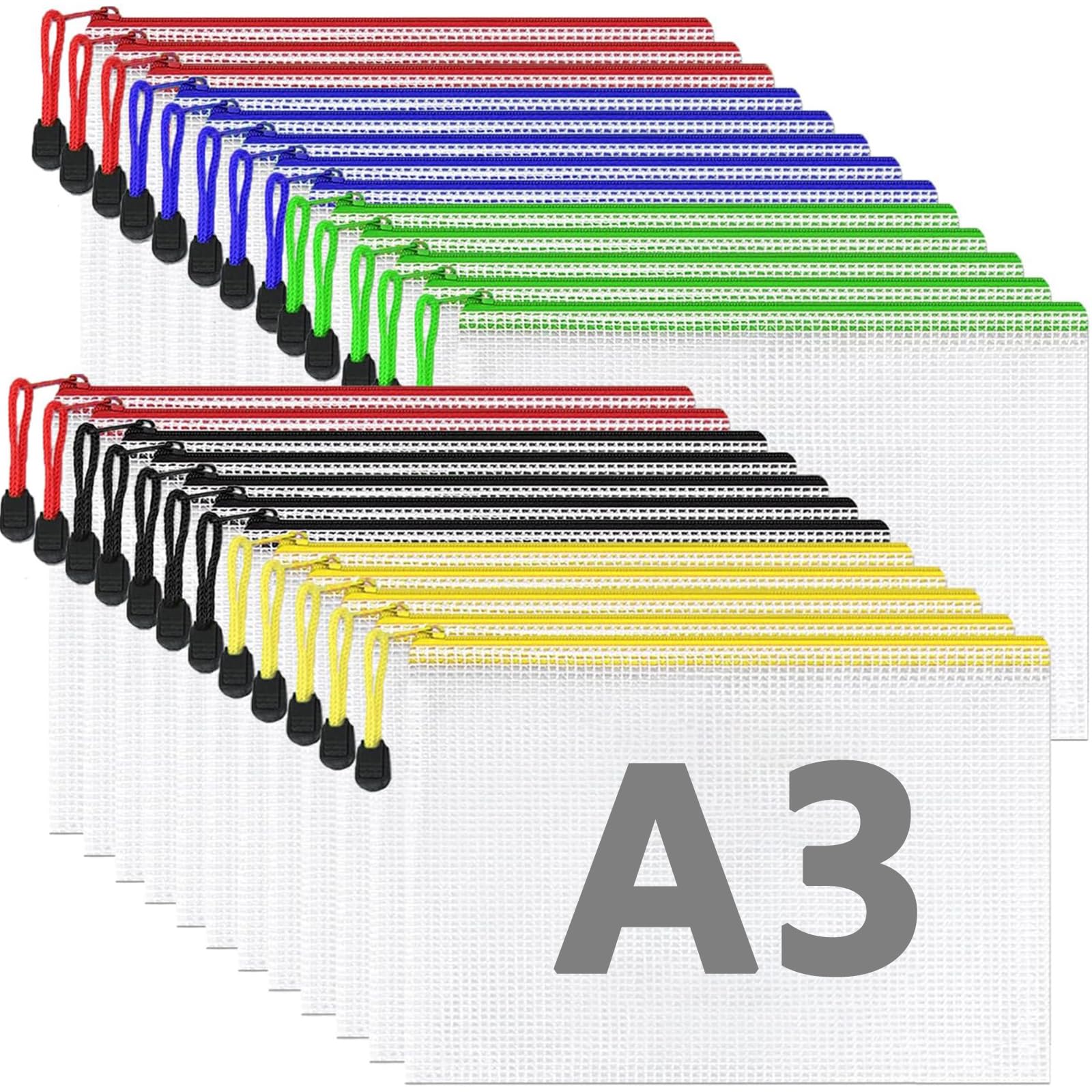 VIDETOL Pack of 25 A3 Document Bags with Zip, Waterproof Document