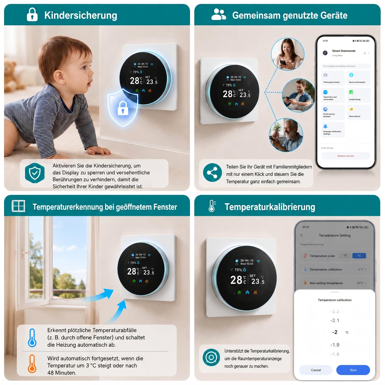 Raumthermostat Elektrische Fußbodenheizung Drehregler mit externer Sensor | Programmierbar Digital Thermostat Fussbodenheizung Unterputz WLAN Smart,für Alexa Google Home Assistant Tuya Smart Life,16A