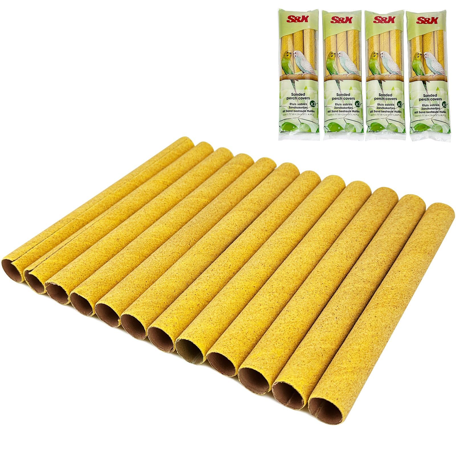 S&X Lot de 12 grandes housses de perchoir pour cage à oiseaux, papier abrasif pour perruches, canaris, inséparables et autres petits oiseaux