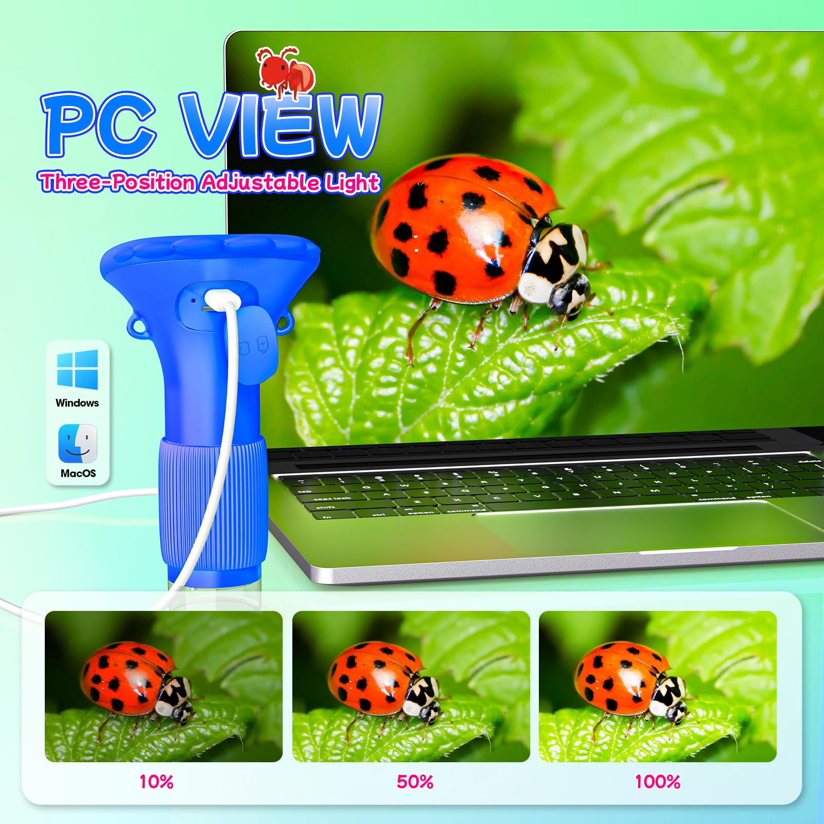 Microscopio per Bambini, Microscopio Digitale Portatile per Bambini, Schermo IPS da 2,0 Pollici, Ricaricabile USB, 8 luci LED, 1000x, Giochi Regalo Bambino 3-12 Anni Maschio - Blu