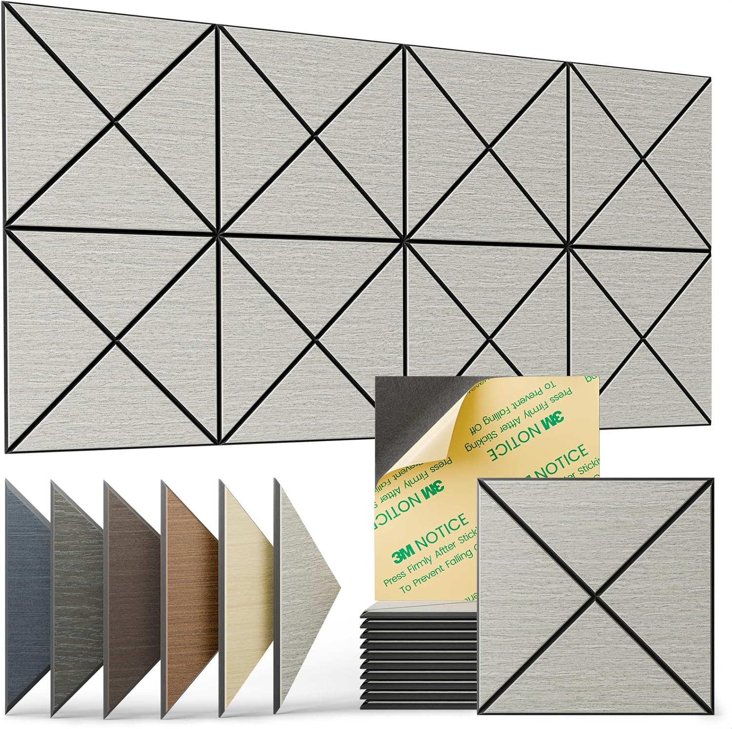 12-Pack Peel-and-Stick Acoustic Panels, 12"x12"x0.4", X-Patterned, Sound Proof Foam Panels for walls with Natural Wood Grain, Silver Oak Finish. Soundproof Wall panels for Nosie Absorbing X-Cut 12 Pack Silver Oak