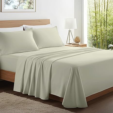 Kickoff Viscose Bamboo Sheets Twin XL Size 3-pc 100% Organic Bamboo Viscose Bed Cooling Sheets Twin XL Size Set Cool Bedding for hot Sleepers Sheet, Flat, Fitted, Pillowcase (Soft Sage, TXL)